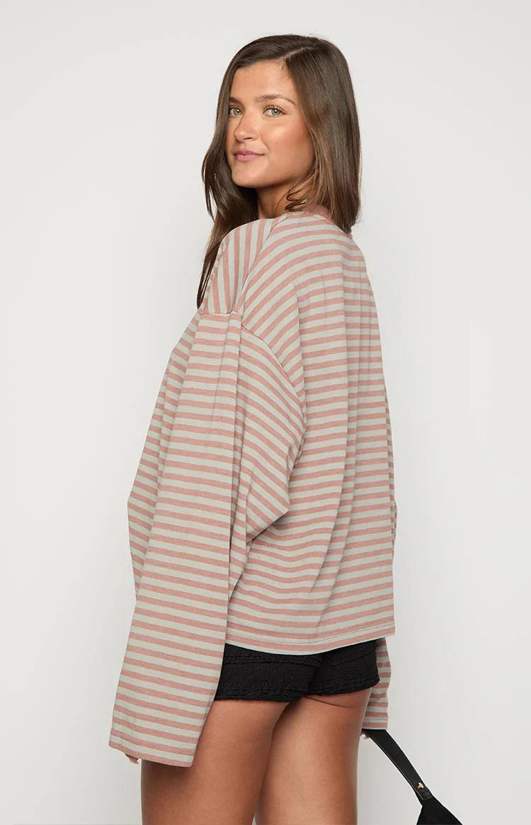 Lioness Bloom Muted Pastels Stripe Long Sleeve Top