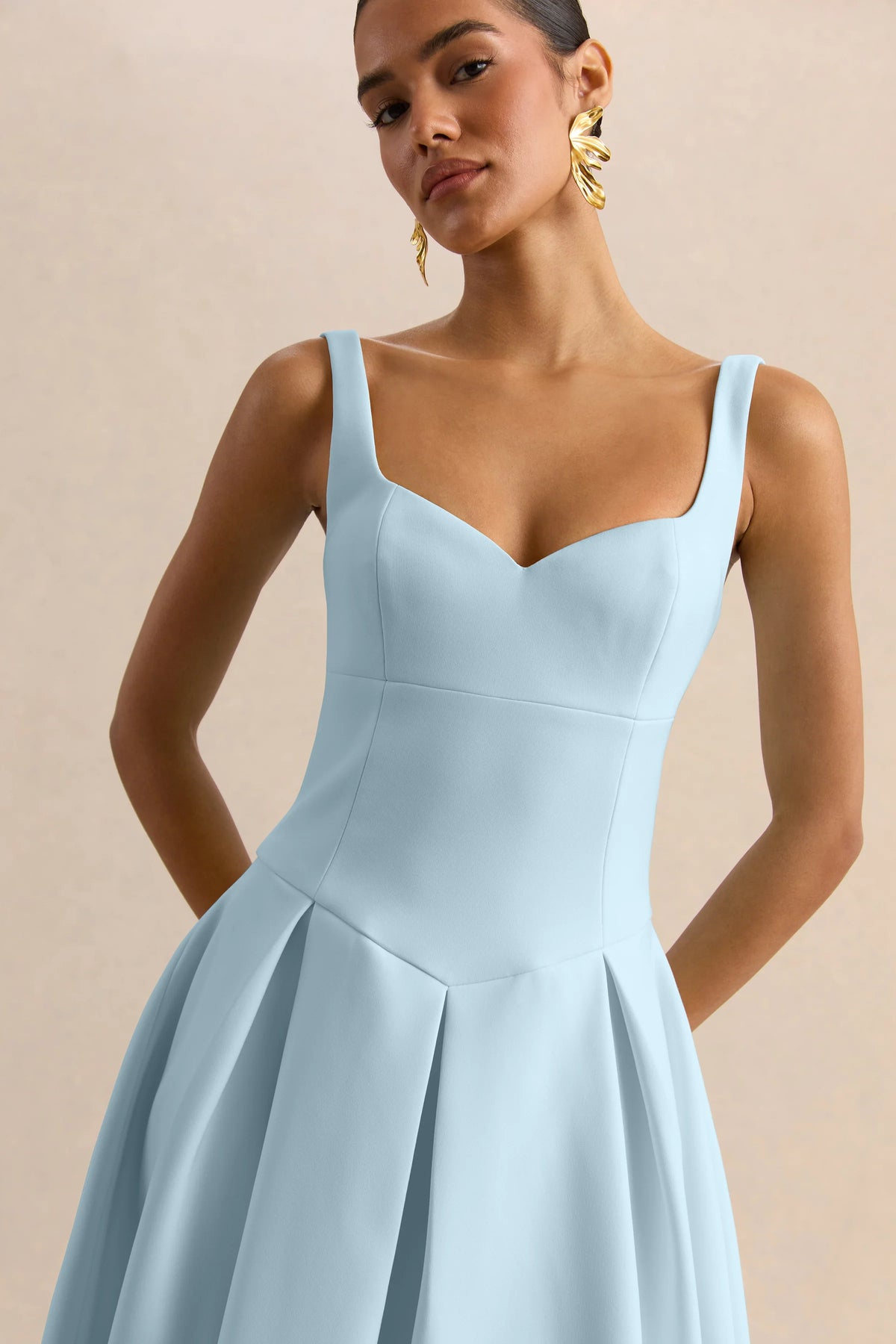 Greta Powder Blue Sweetheart Neck Midi Dress