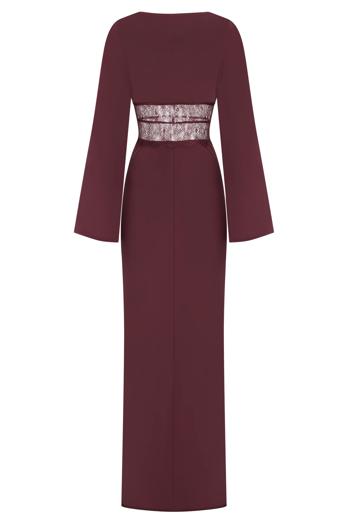 Kaya Long Sleeve Satin And Mesh Maxi Dress Wine