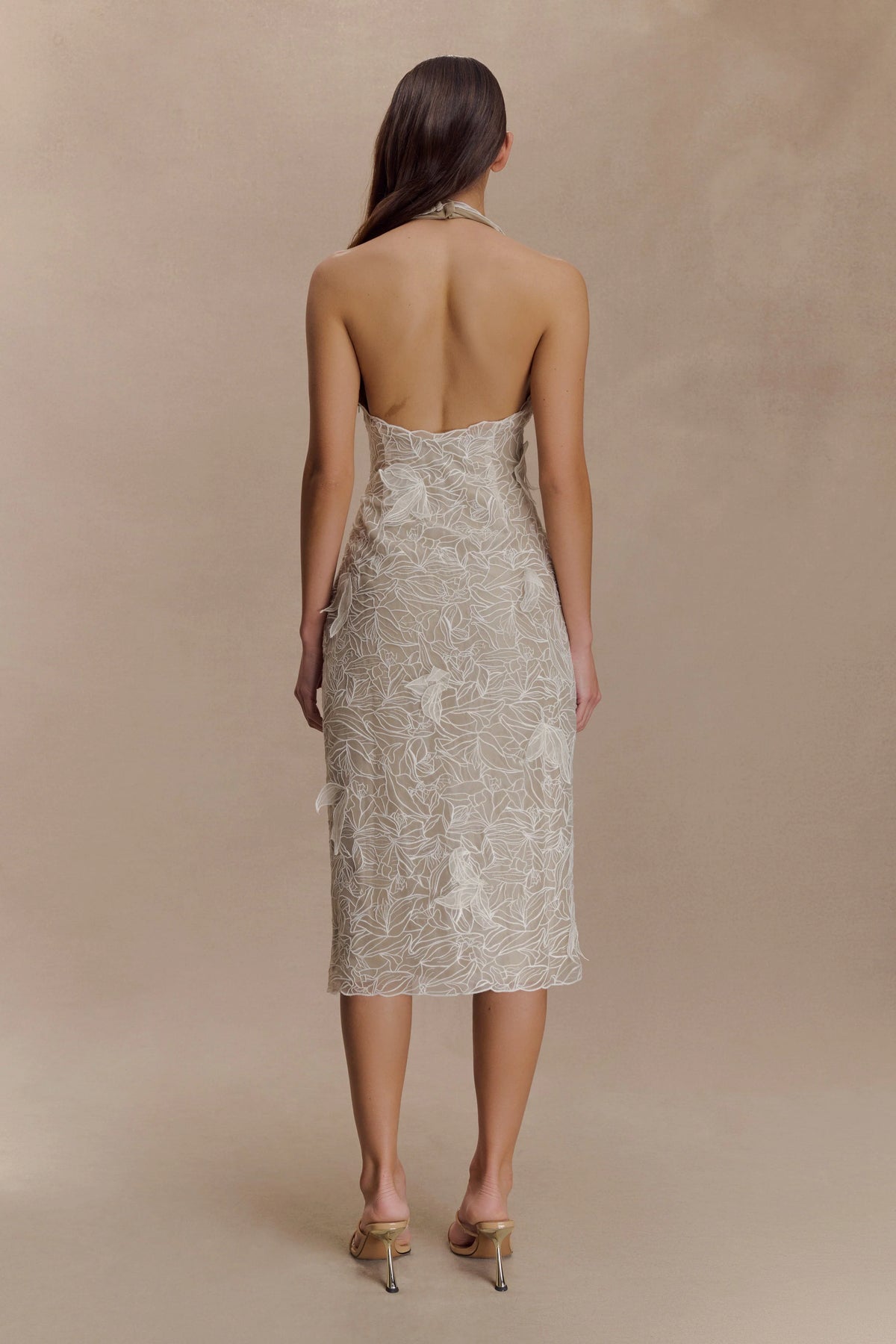 Lenore Silk Lace Halter Midi Dress Ivory