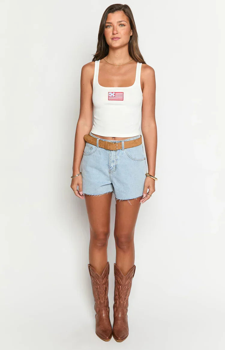Suzie White USA Embroidered Tank Top