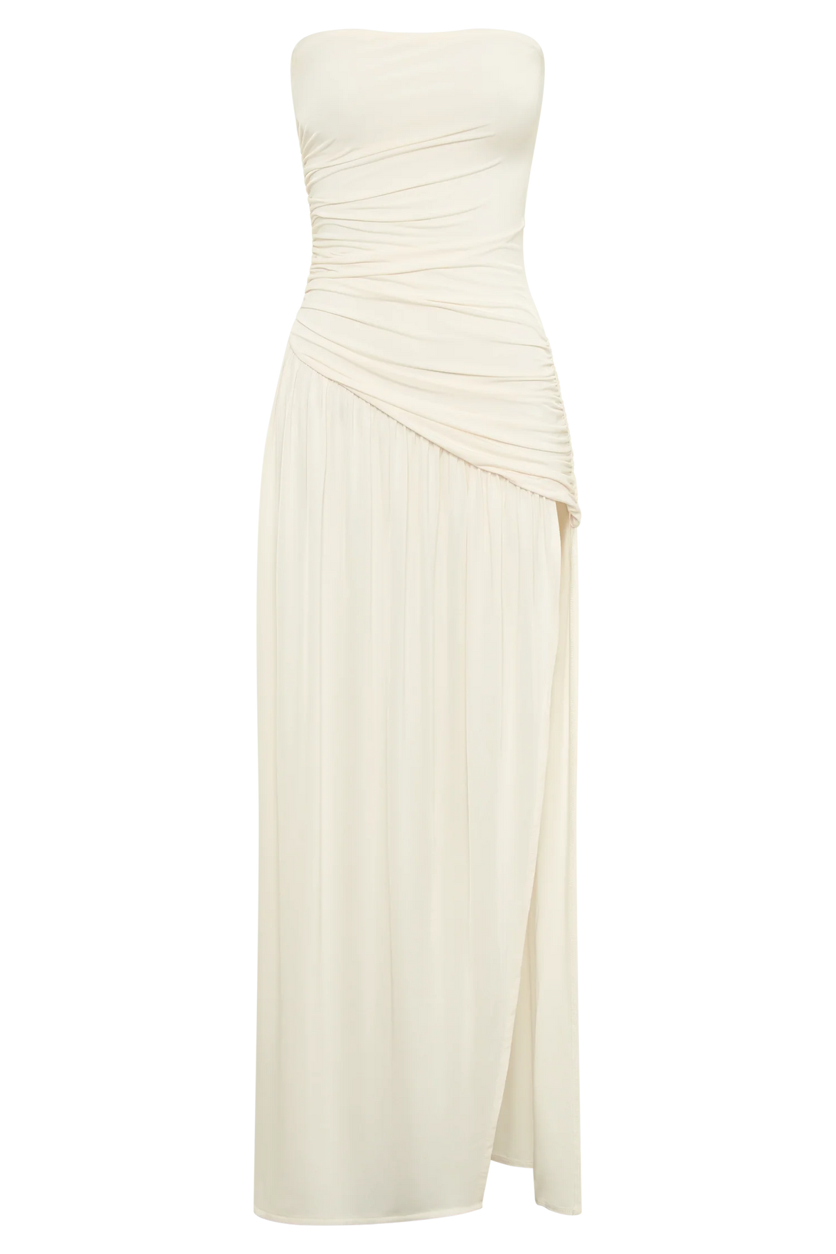 Bex Strapless Slinky Maxi Dress With Split Ivory