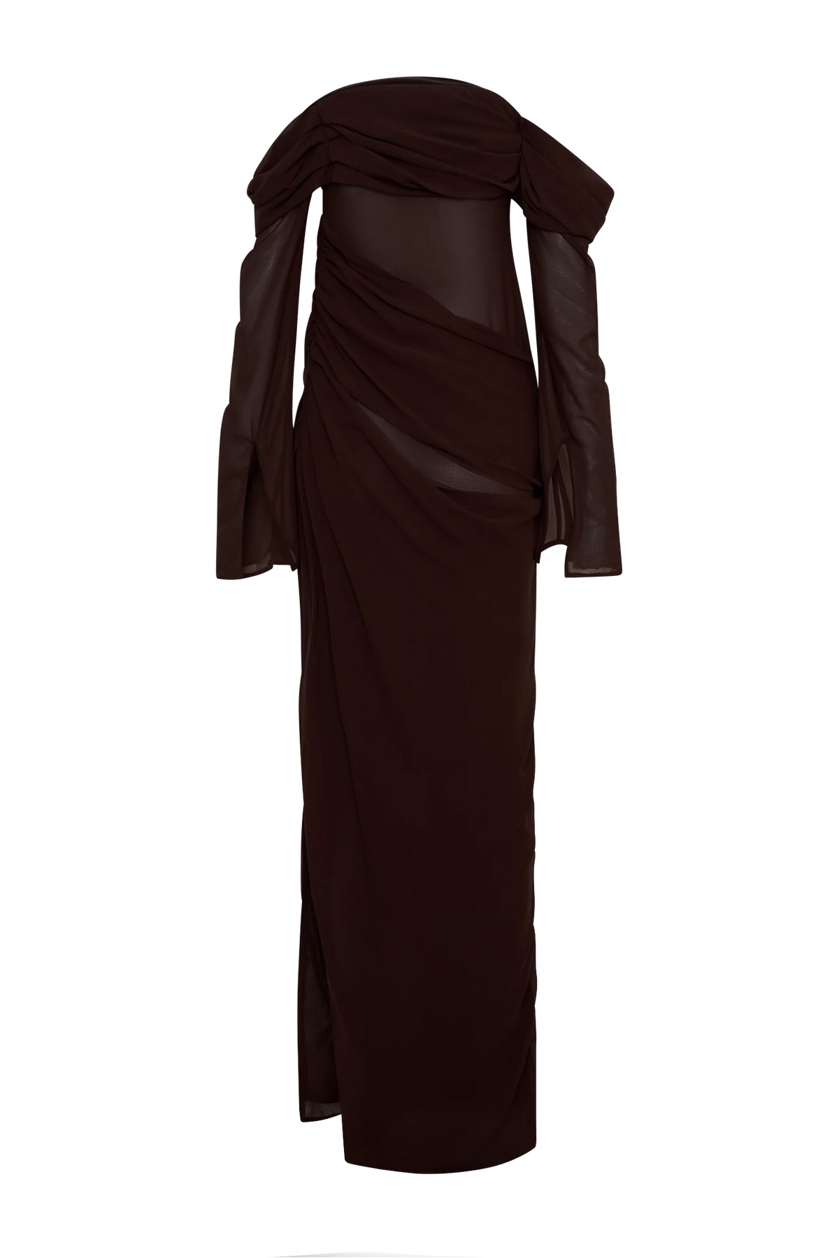 Kirsten Off Shoulder Chiffon Maxi Dress Cacao Brown