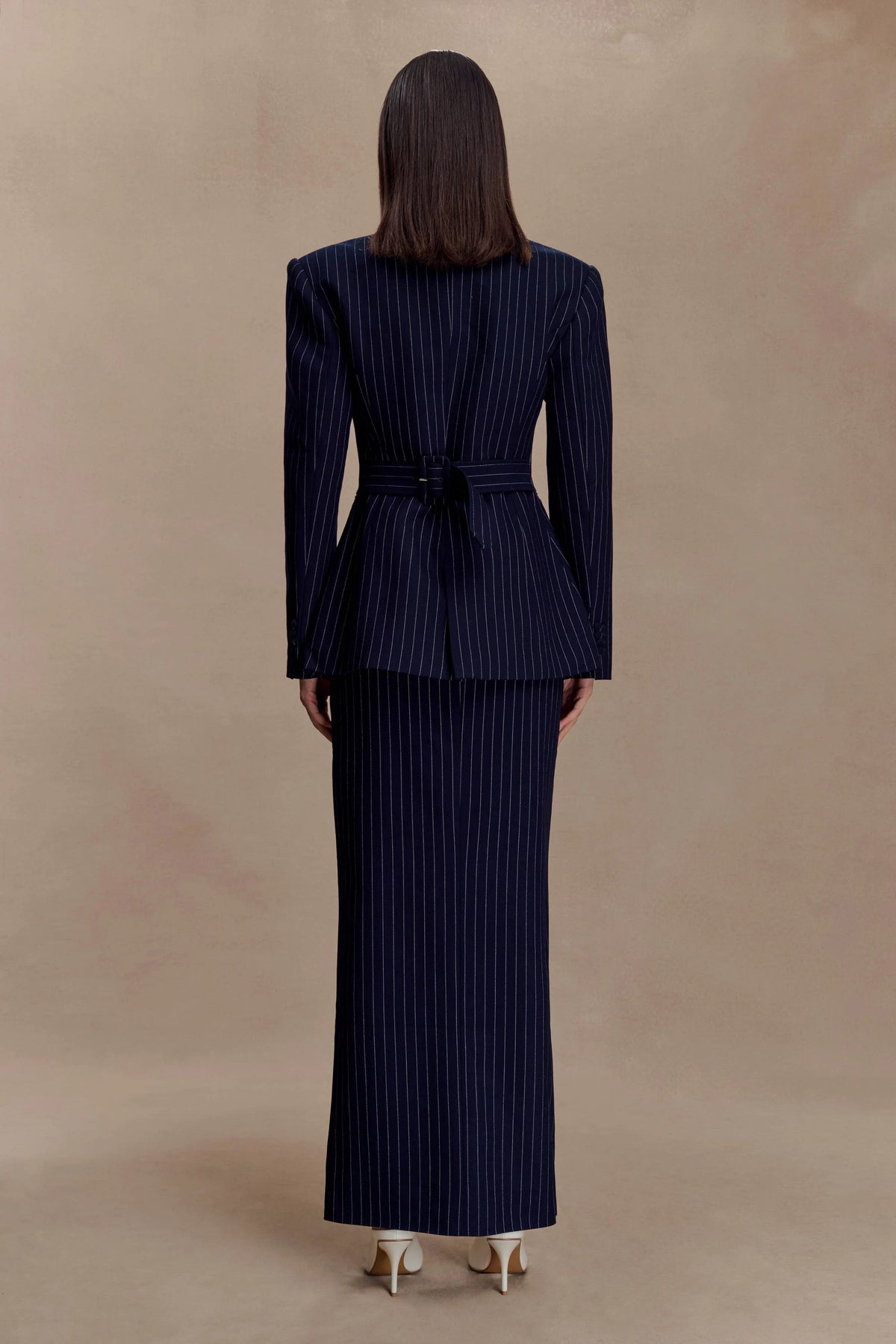 Cassie Column Maxi Skirt Navy Pinstripe