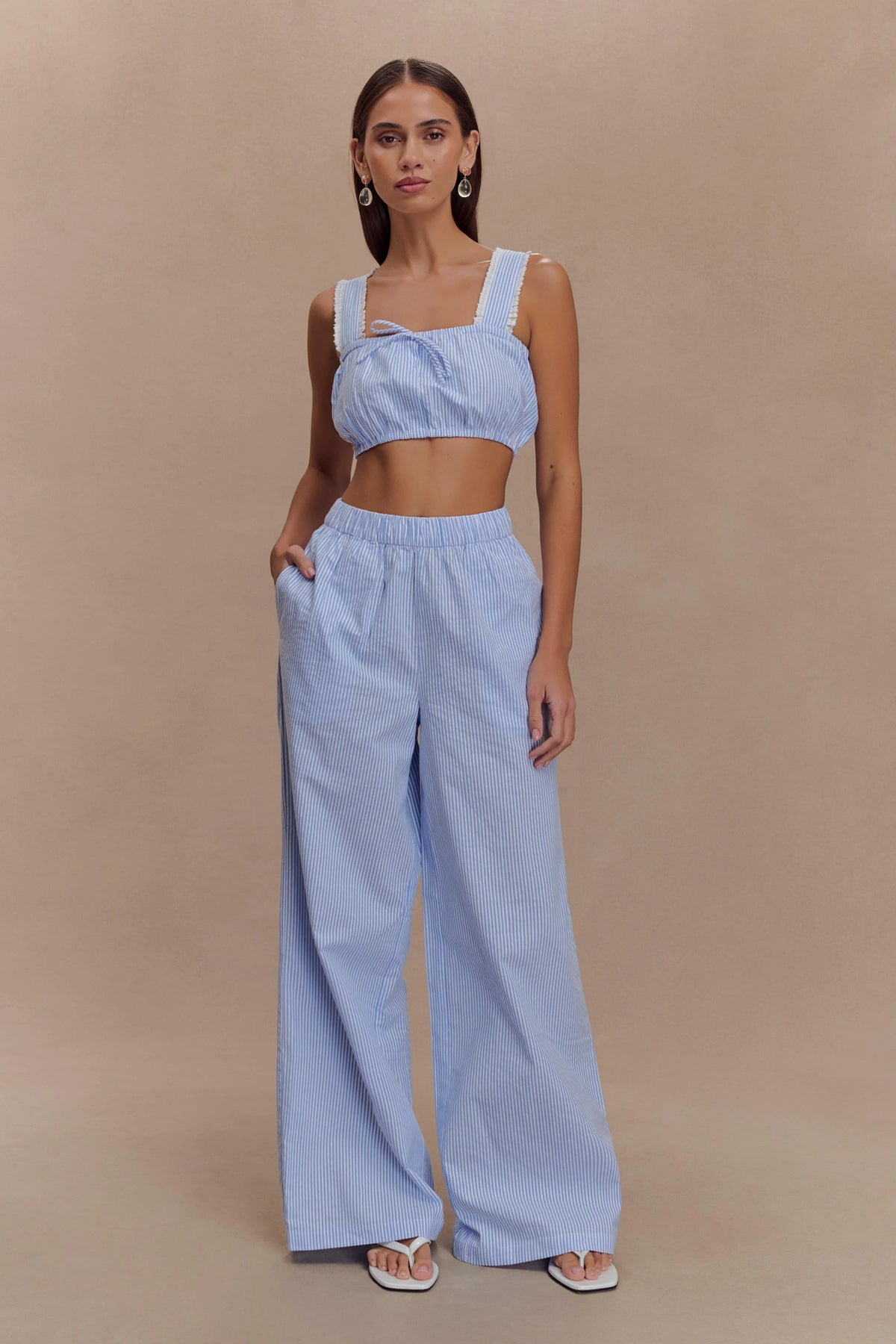 Gretel Sleeveless Crop Top Blue Pinstripe
