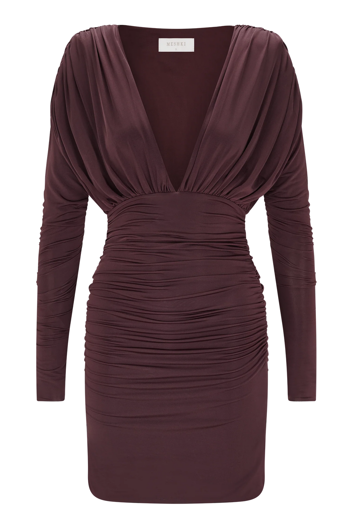 Hayden Long Sleeve Plunge Mini Dress Burgundy