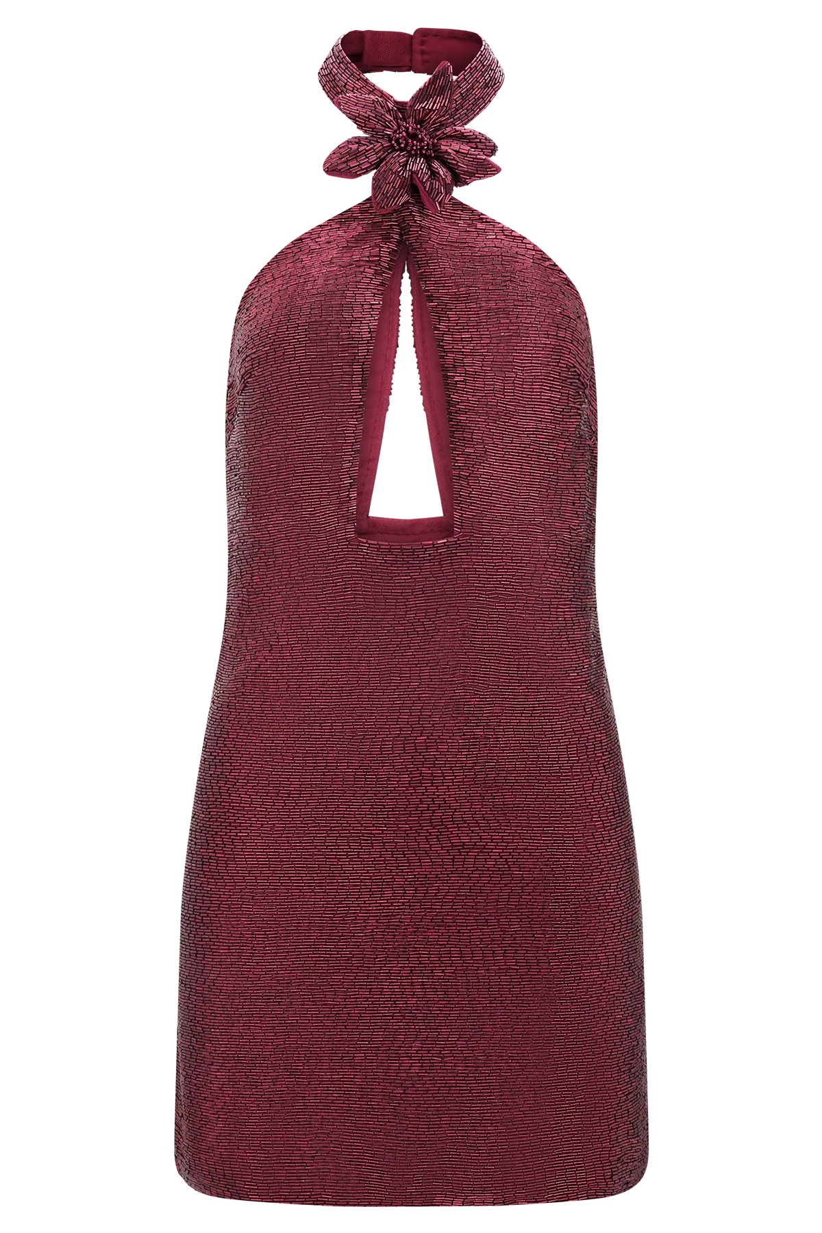 Nylah Beaded Halter Mini Dress Burgundy