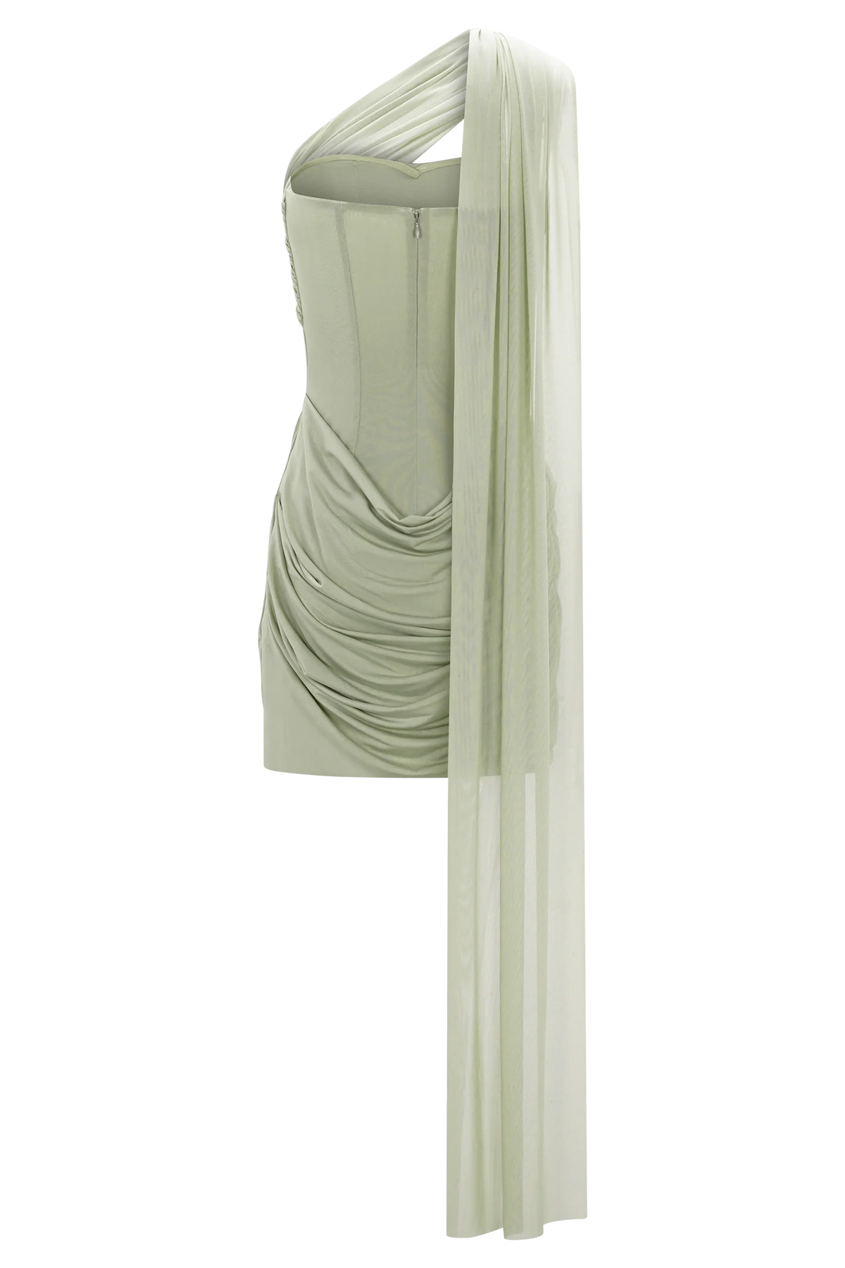 Mattea Slinky And Mesh Mini Dress With Scarf Sage