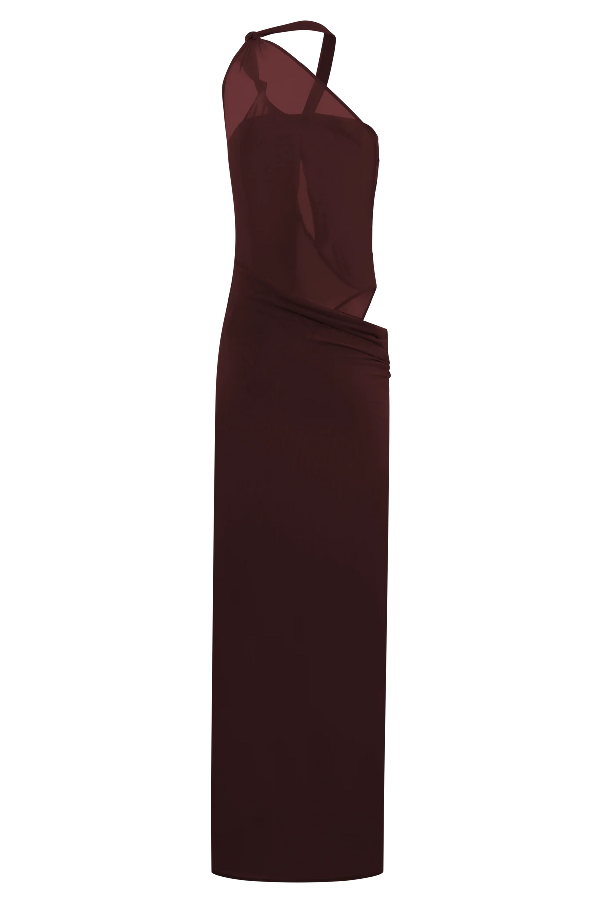 Edwina Knotted Mesh Maxi Dress Mahogany