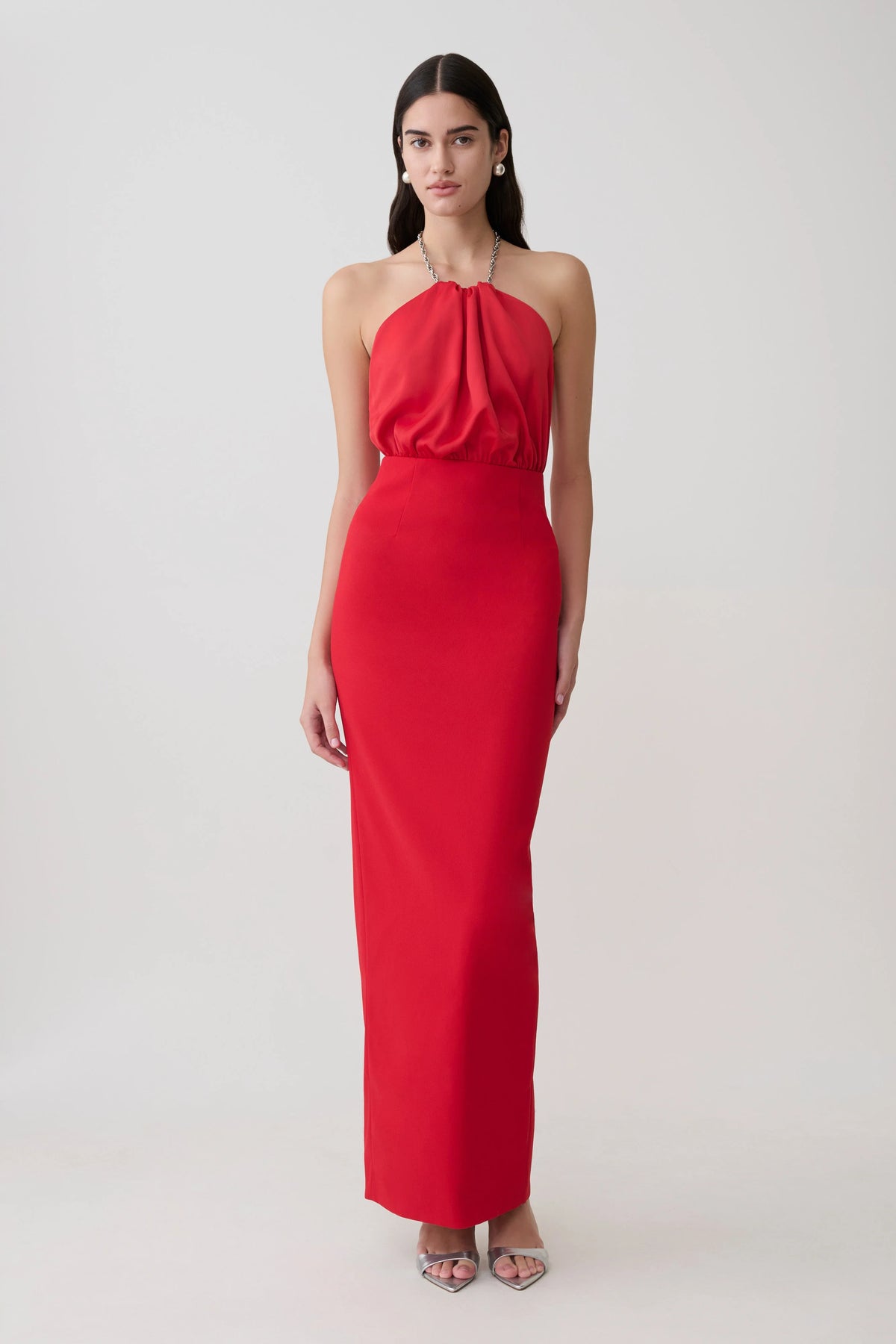 Elina Satin Necklace Maxi Dress Red