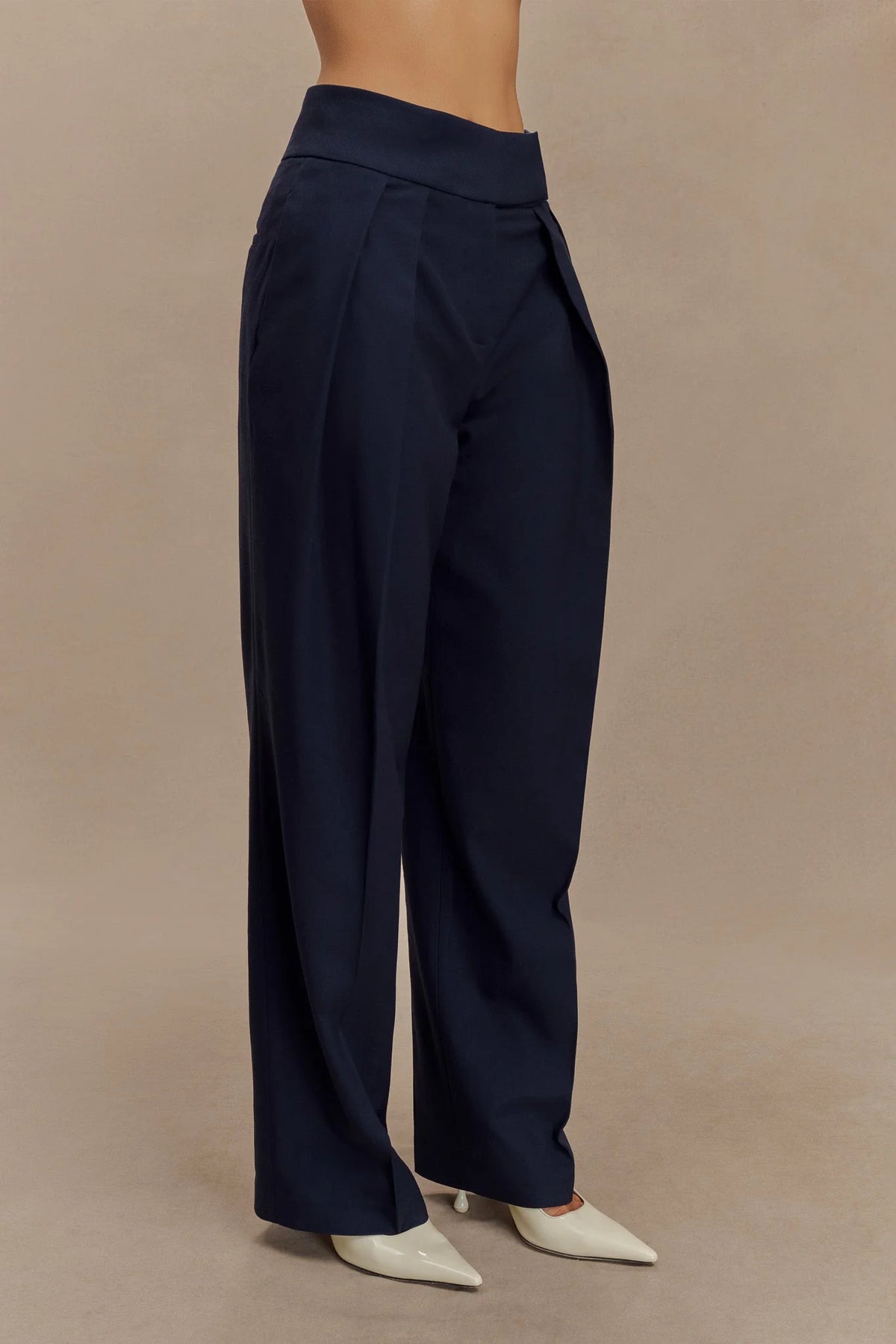 Penelope Pleated High Waisted Pants Dark Navy