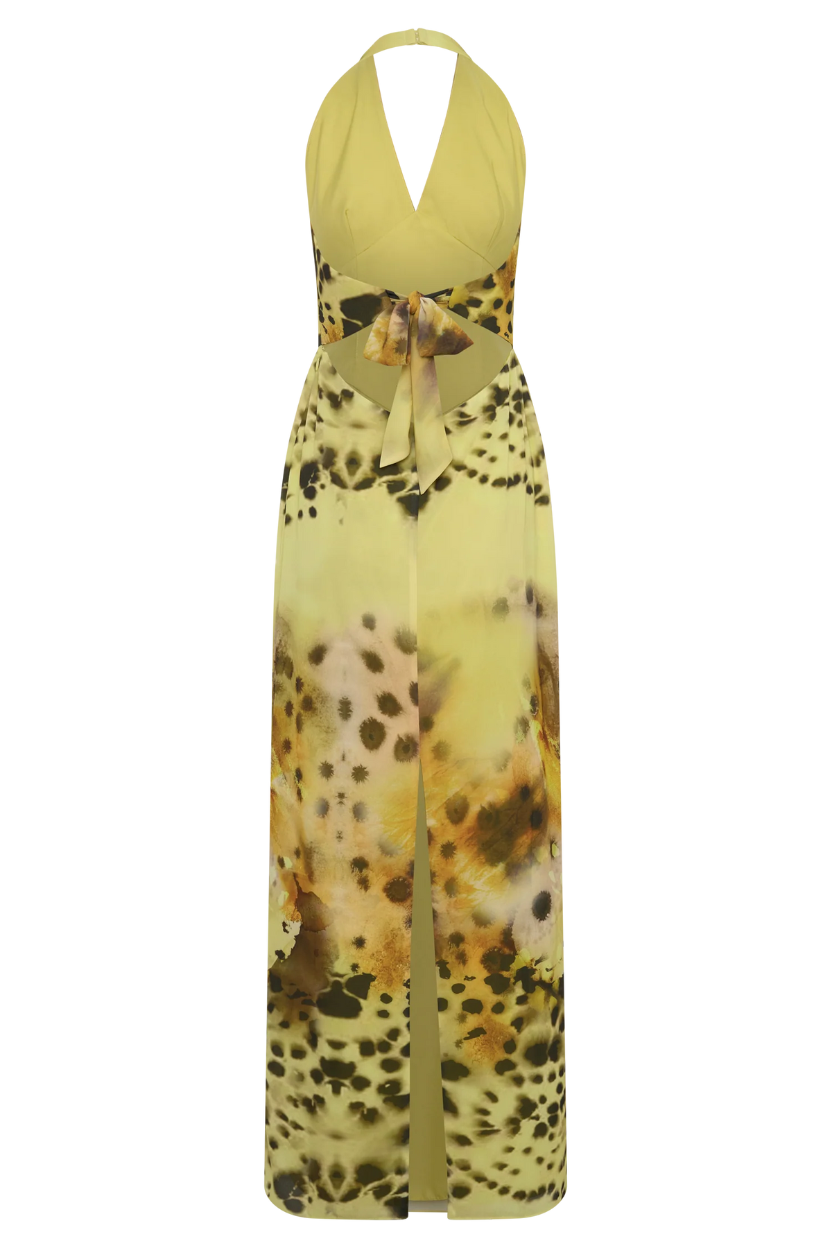 Valentina Chiffon Halter Maxi Dress Yellow Floral Leopard Print