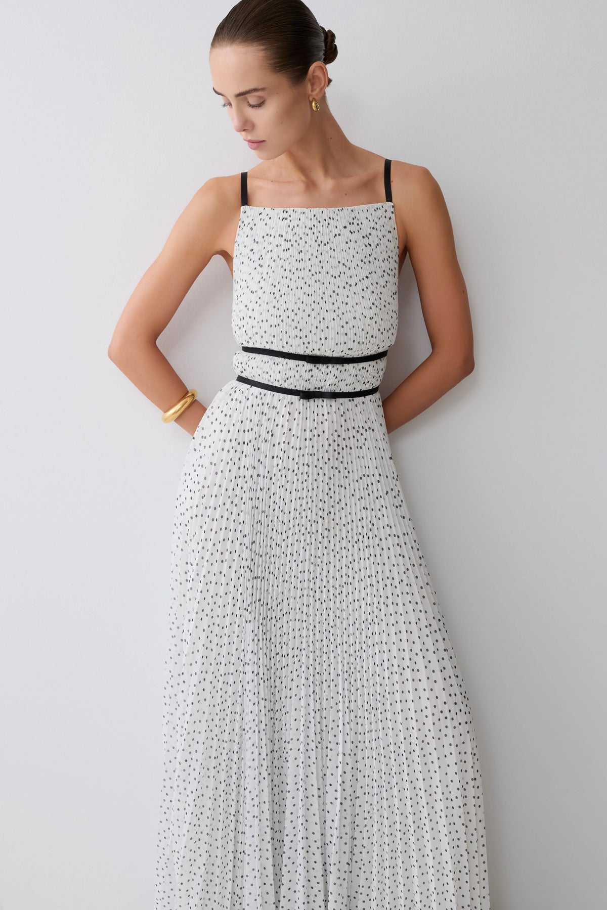 Clarisse Pleated Maxi Dress Polka Dot