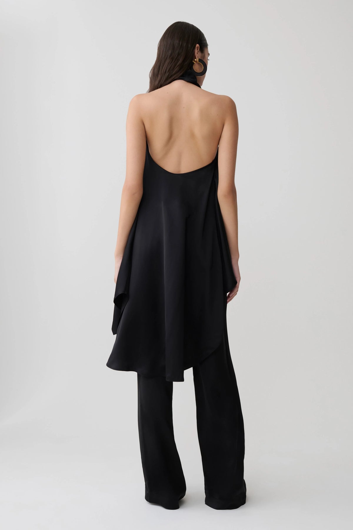 Sydney Asymmetrical Satin Halter Top Black