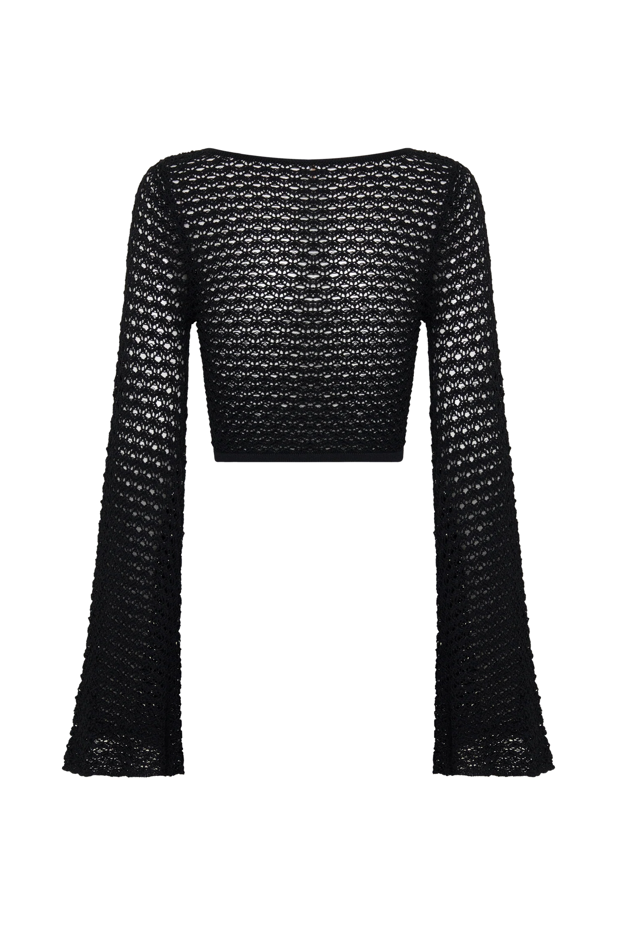 Mania Crochet Long Sleeve Cropped Top Black