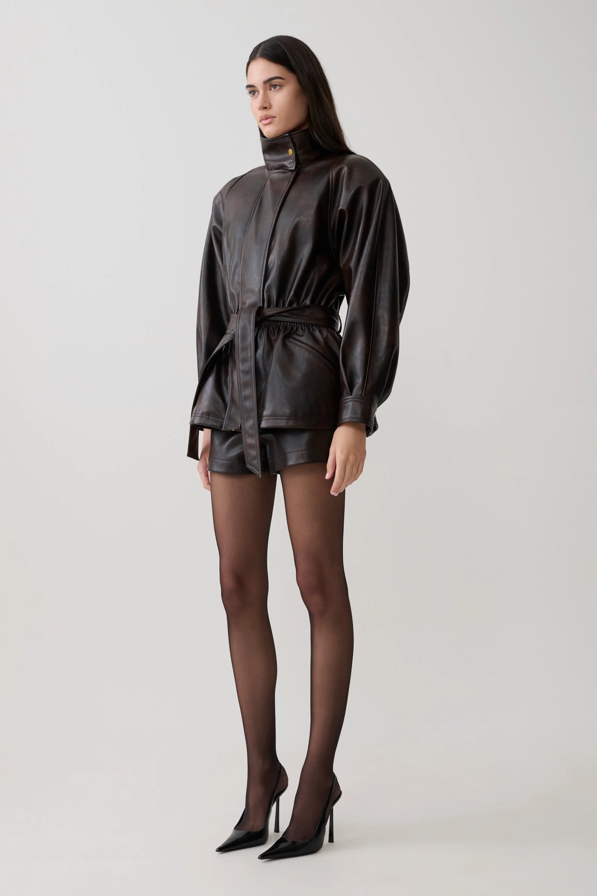 Adaline Faux Leather High Waisted Shorts Dark Chocolate