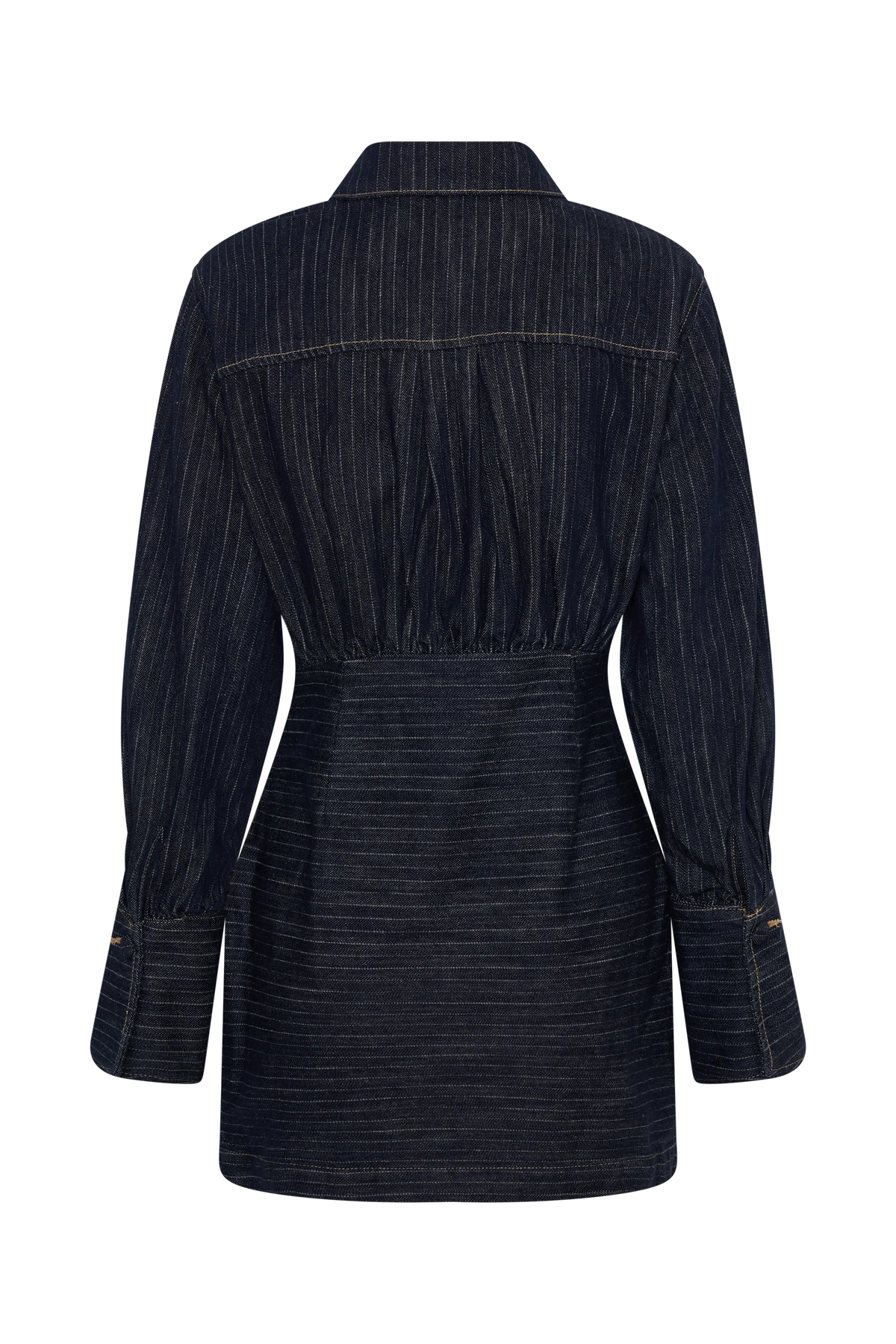 Zarah Denim Long Sleeve Mini Dress Indigo Pinstripe