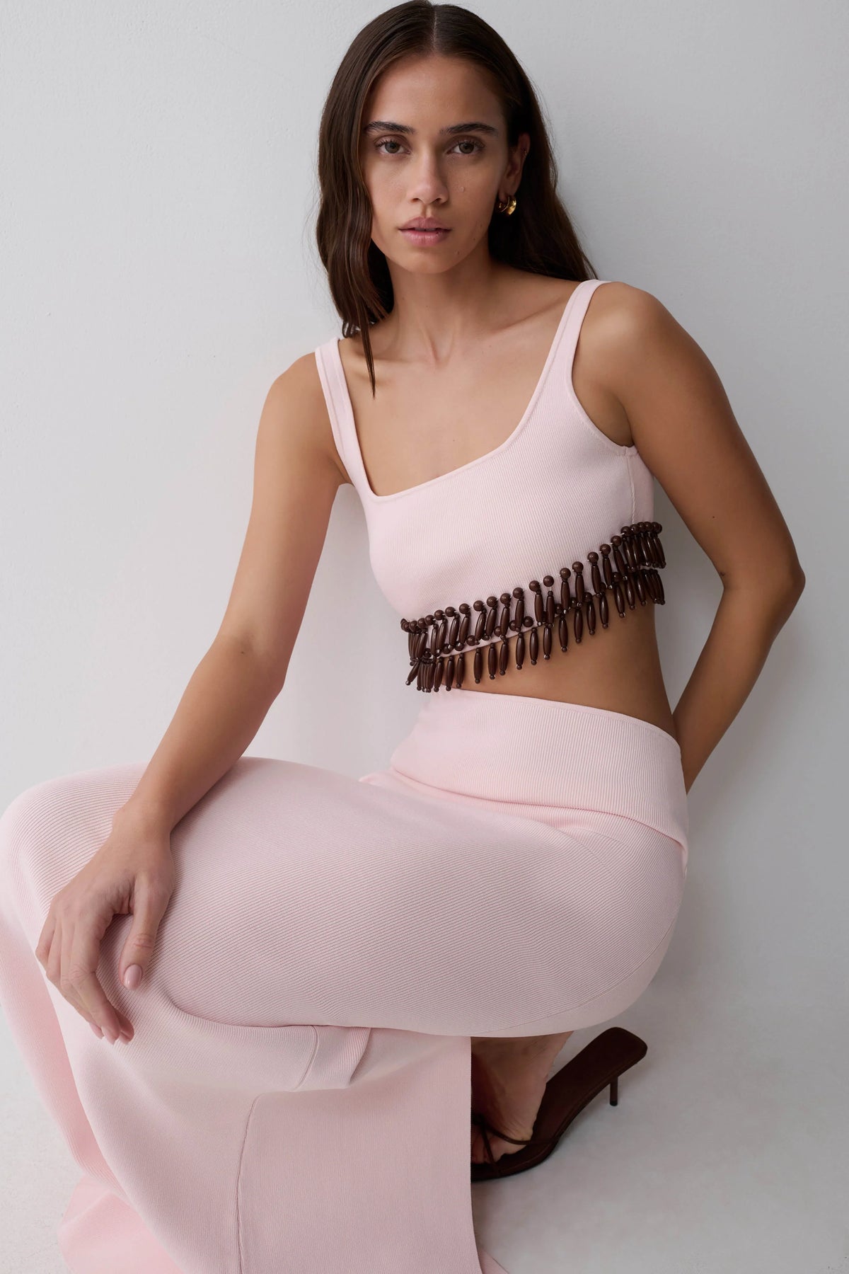 Ruvic Knit Maxi Beaded Dress Baby Pink