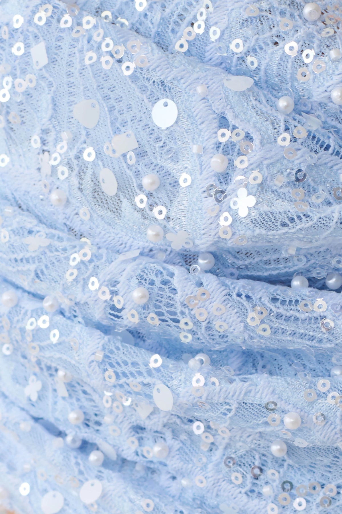 Kiara Pearl Beaded Cowl Crop Top Powder Blue