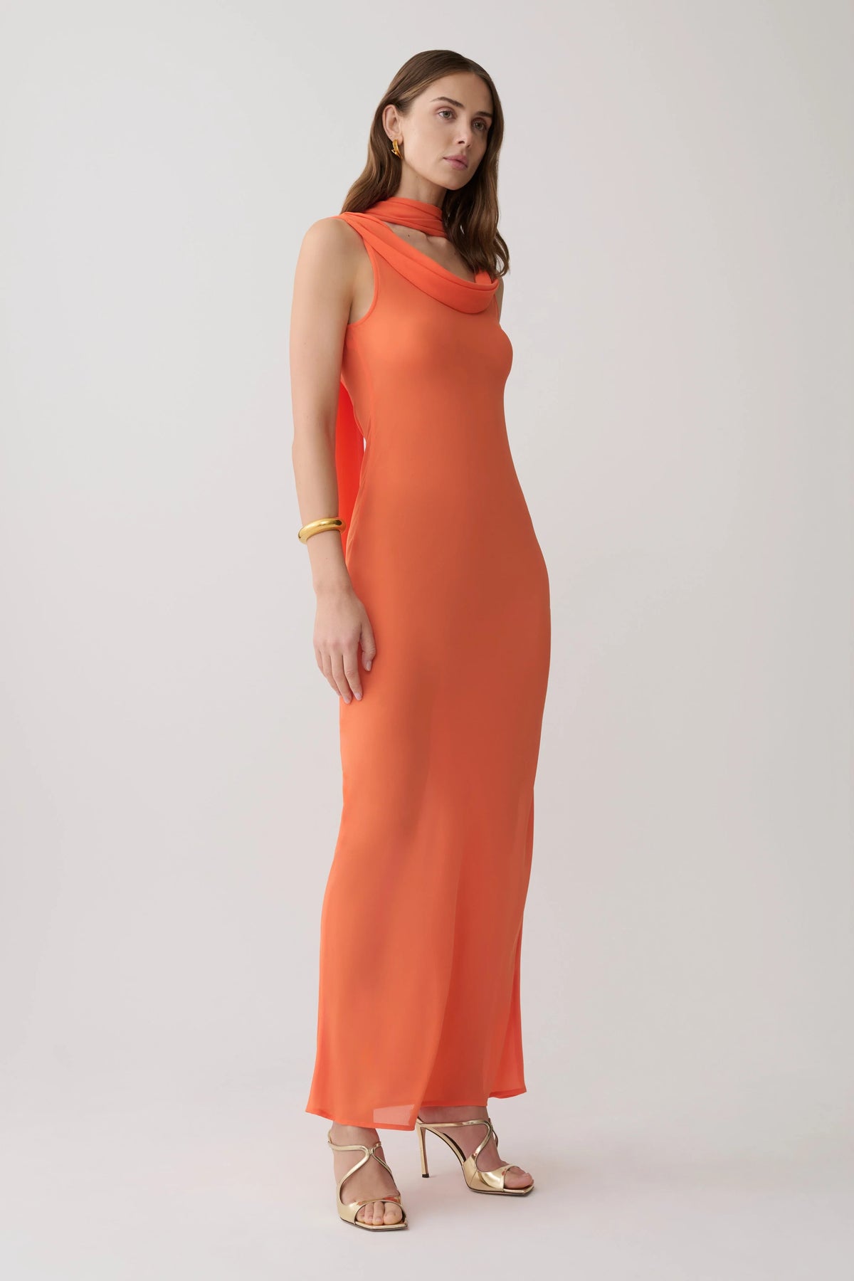 Dakota Chiffon Maxi Dress With Scarf Orange