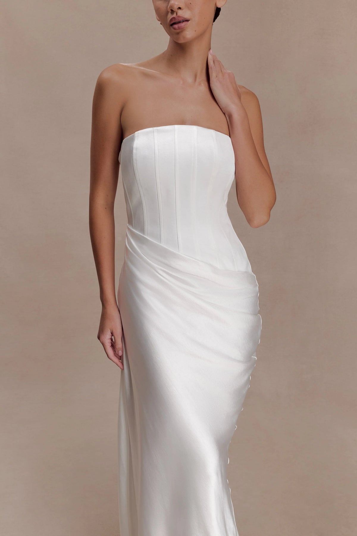 Grace Strapless Draped Waist Maxi Dress Ivory
