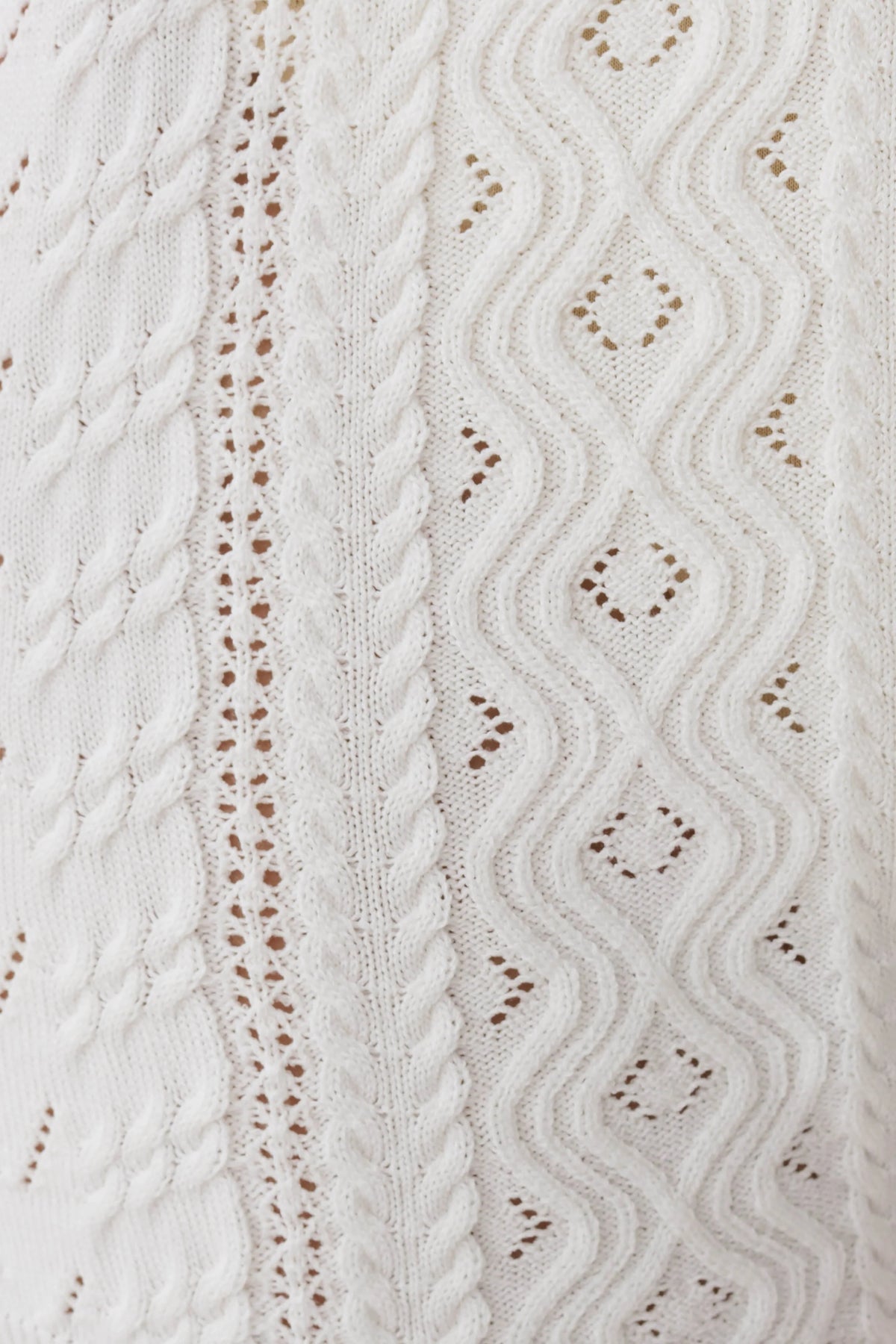 Darlene Pointelle Knit Long Sleeve Top White