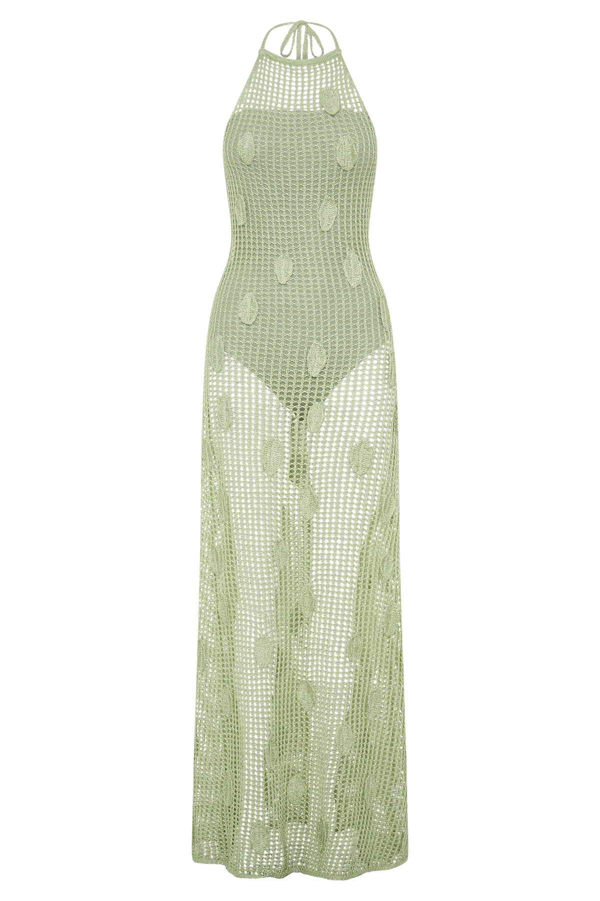 Elfie Crochet Halter Maxi Dress Pastel Green