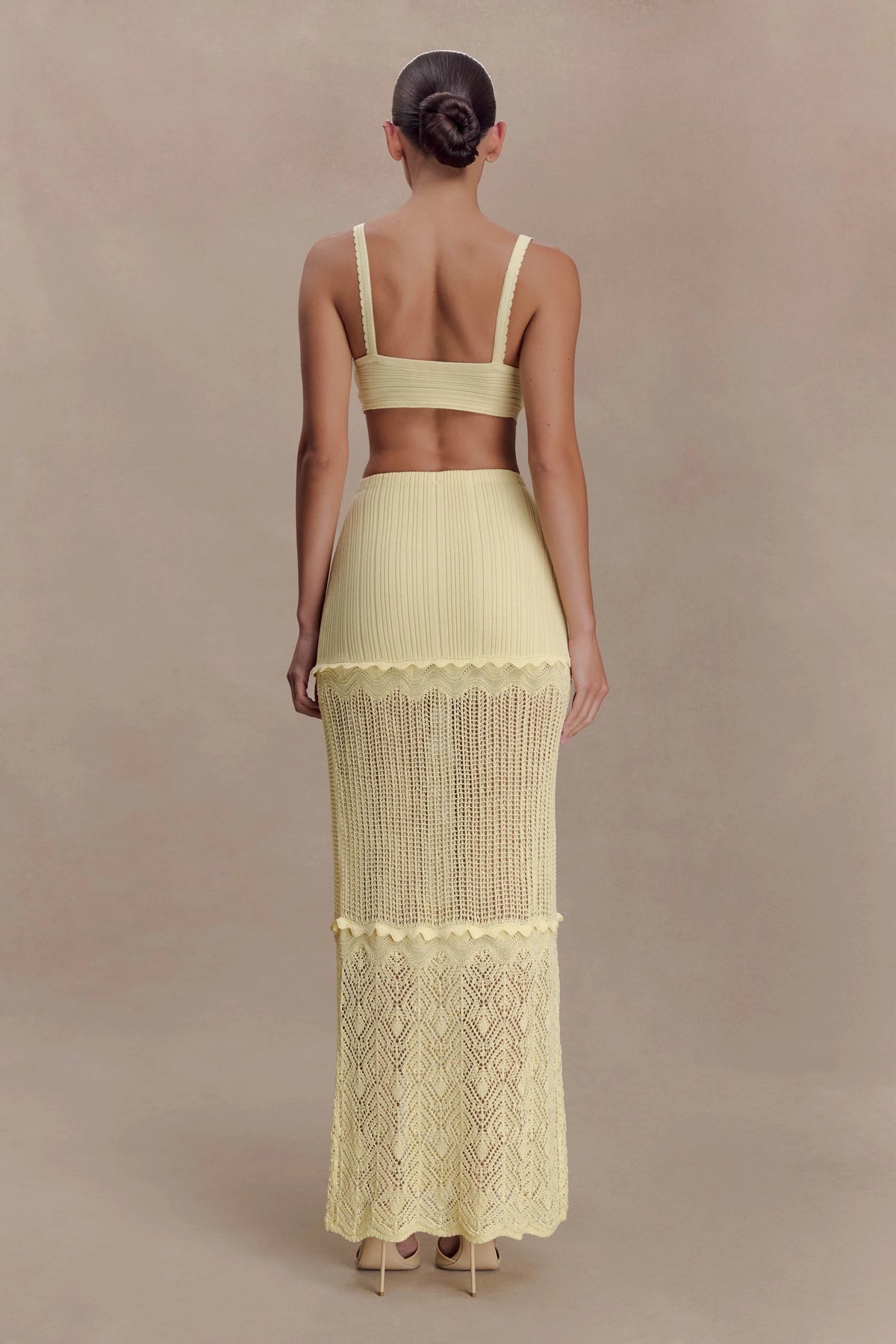 Coleene Pointelle Knit Maxi Skirt Lemon
