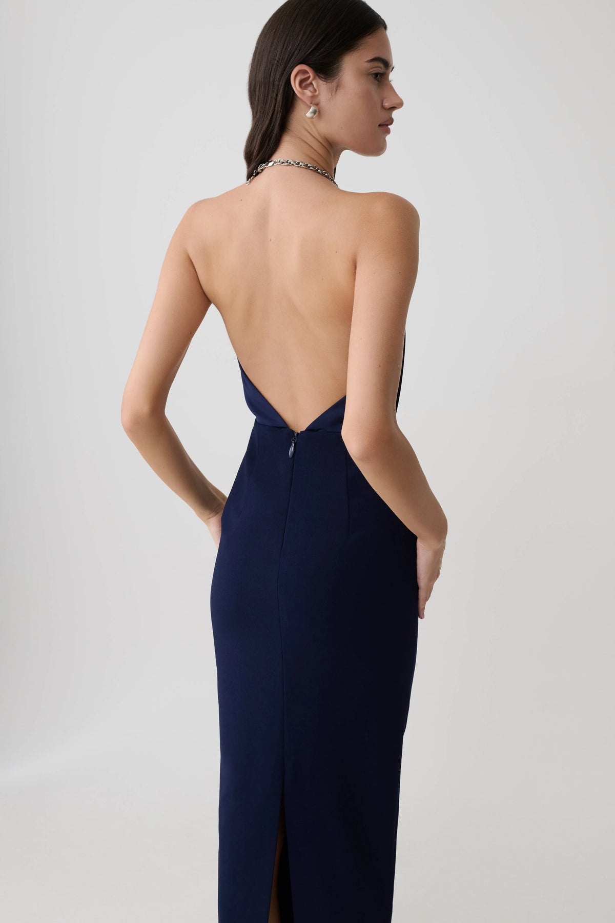 Elina Satin Necklace Maxi Dress Navy
