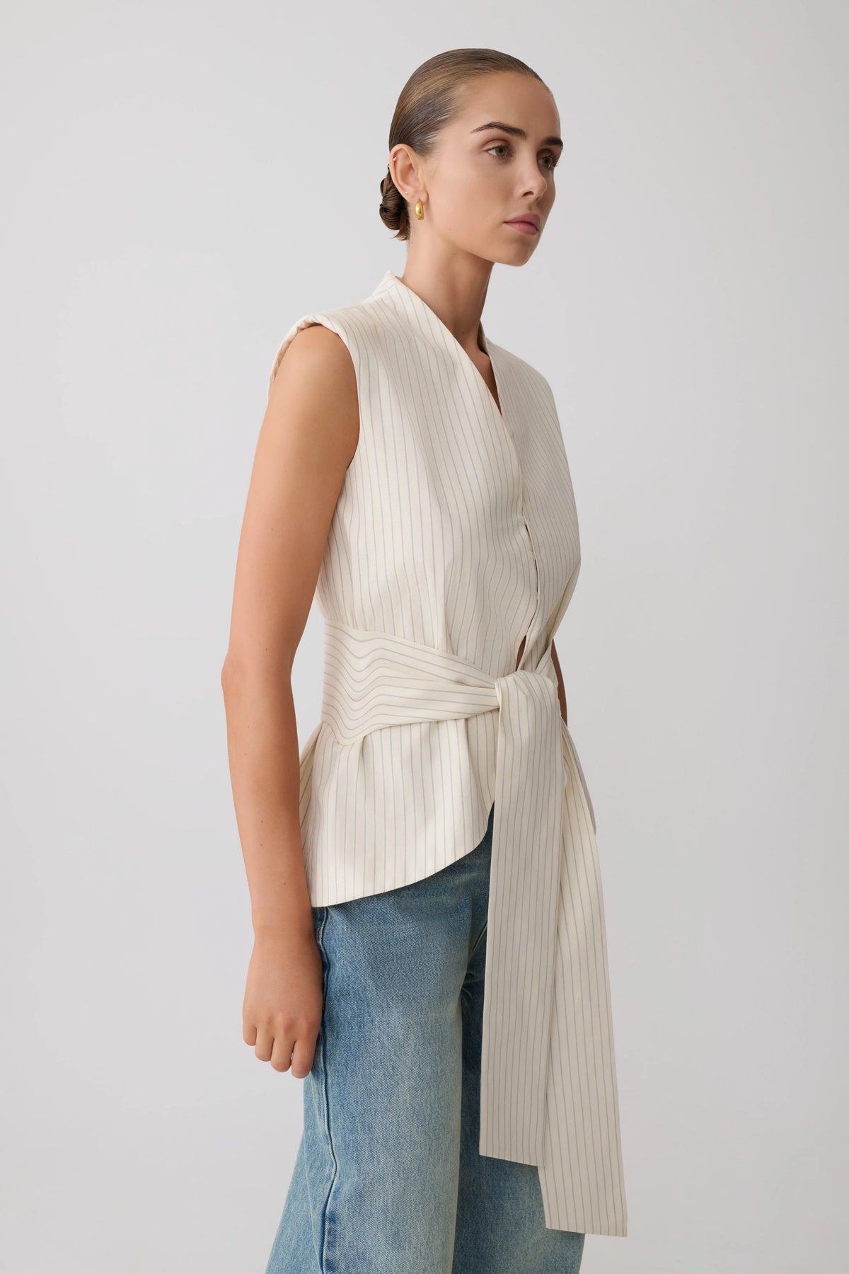 Alina Waist Tie Sleeveless Top Stripe