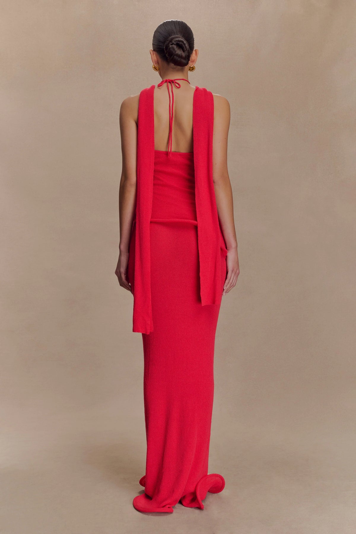 Caprice Halter Knit Maxi Dress Red