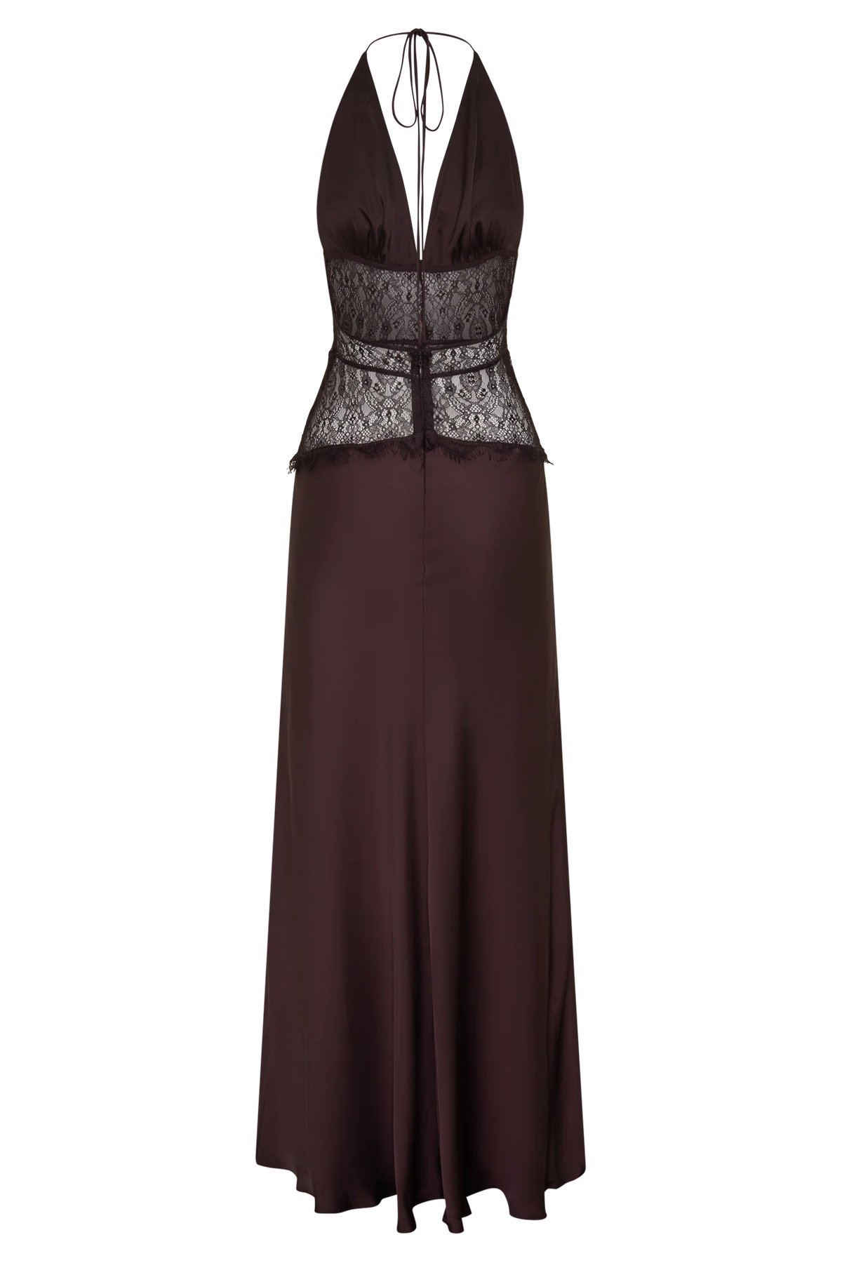 Dinah Lace And Satin Maxi Dress Chocolate