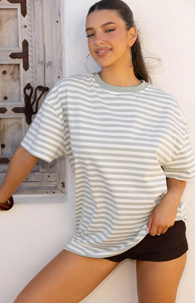 Alba Sage Stripe Oversized Tee