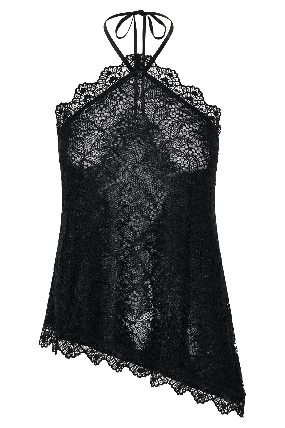 Theodosia Asymmetric Lace Halter Top Black