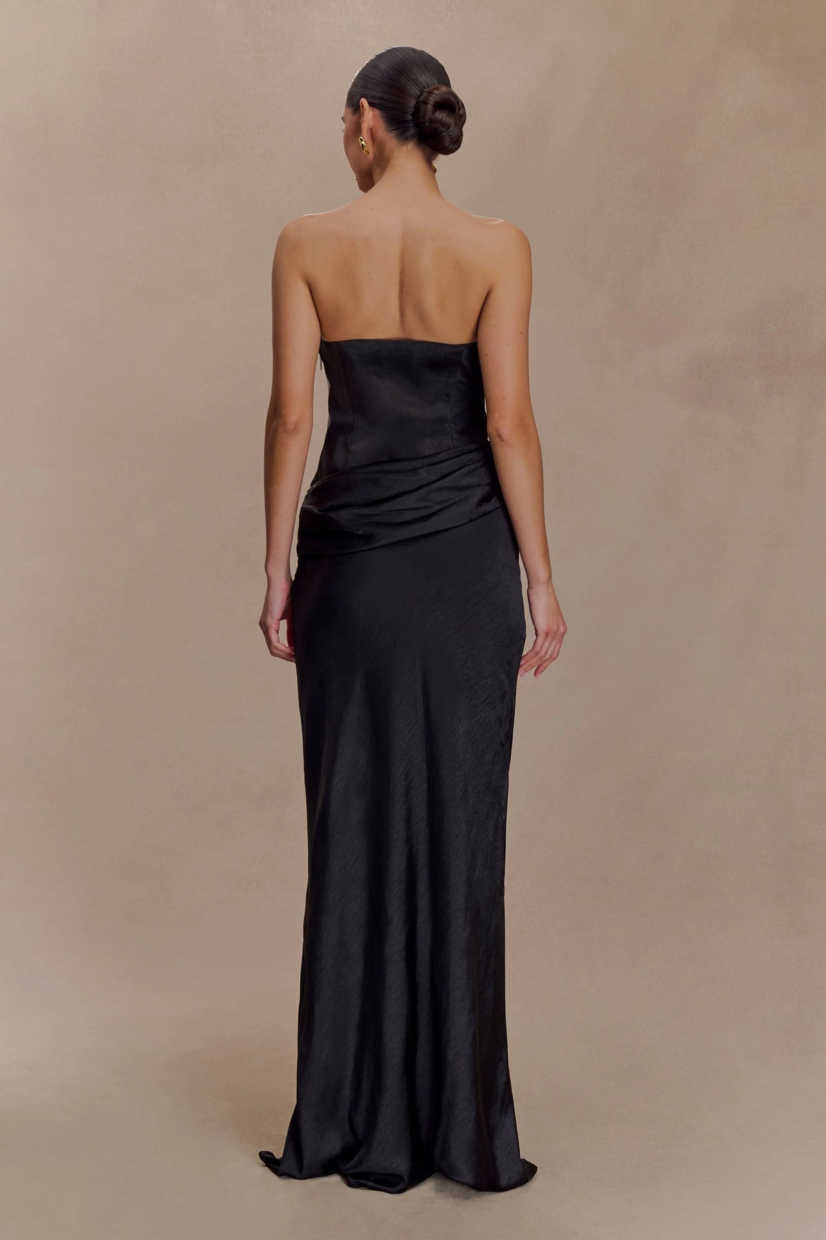 Jasmine Strapless Satin Maxi Dress Black