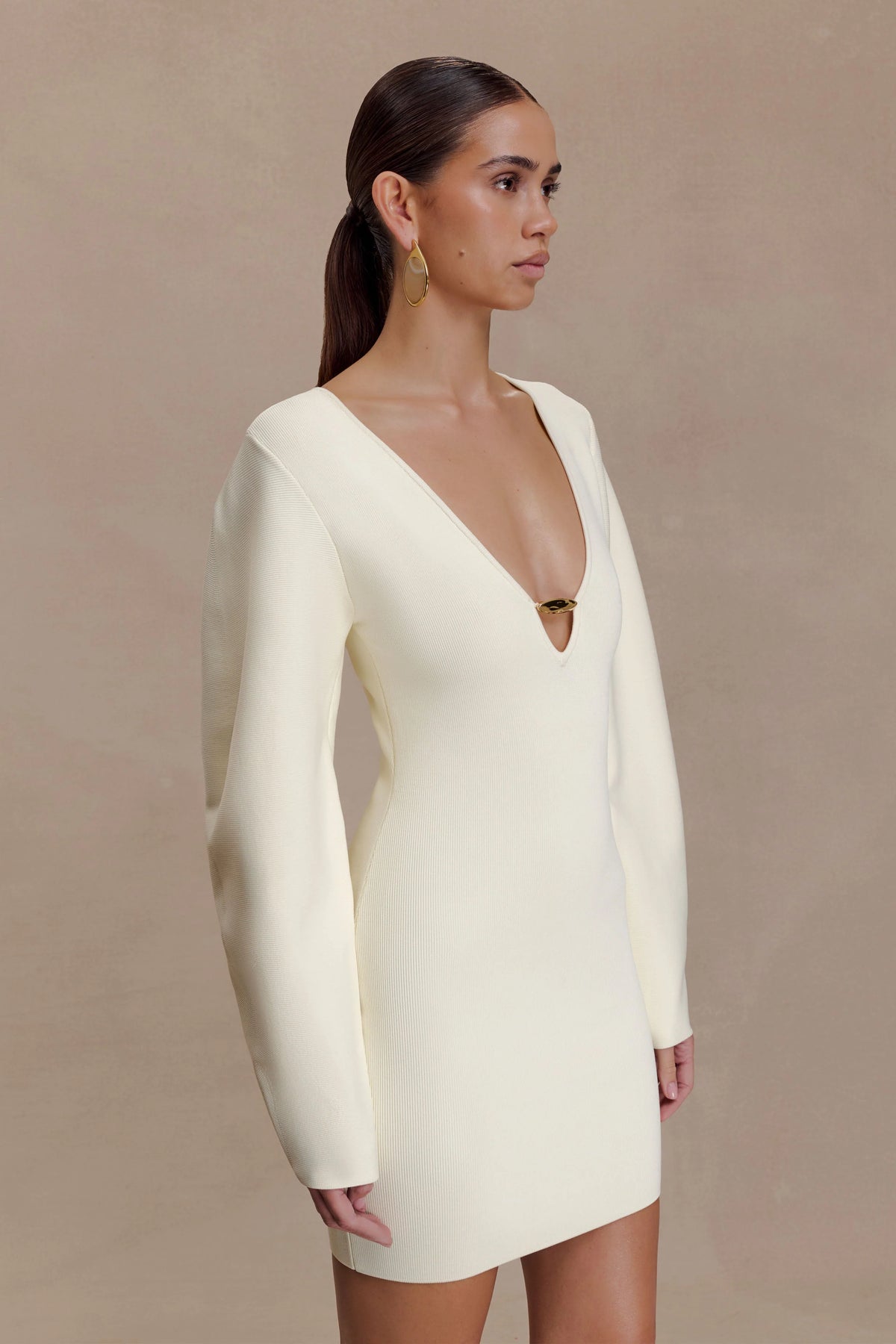 Billy Balloon Sleeve Knit Mini Dress Ivory