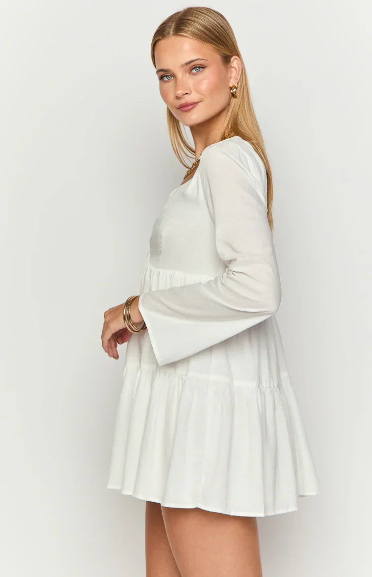 Lucky Heart White Long Sleeve Mini Dress