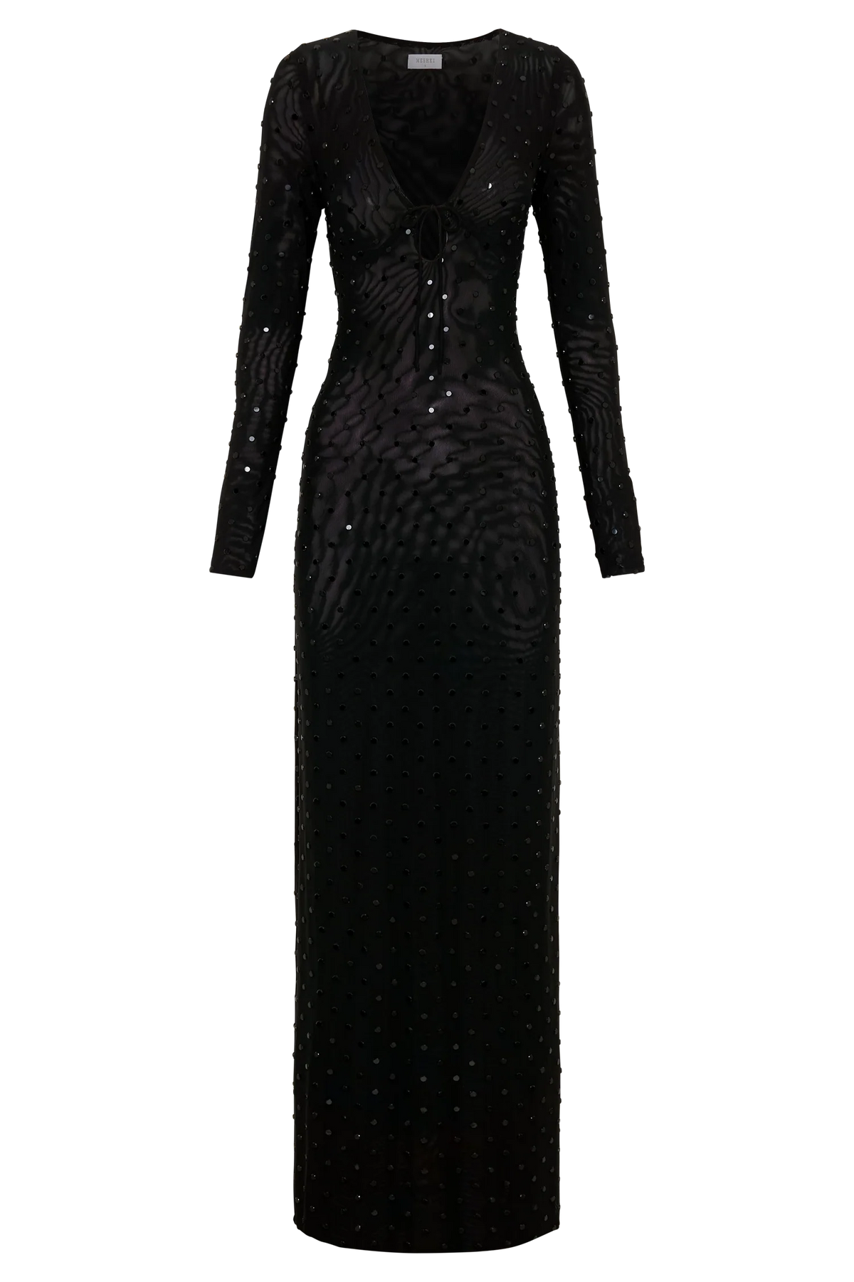 Acadia Diamante Long Sleeve Maxi Dress Black