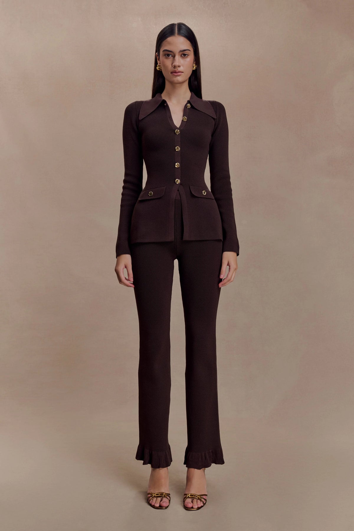 Suzie Ribbed Long Sleeve Longline Top Chocolate
