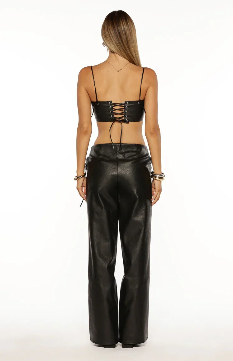 Joyner Black PU Leather Crop Top