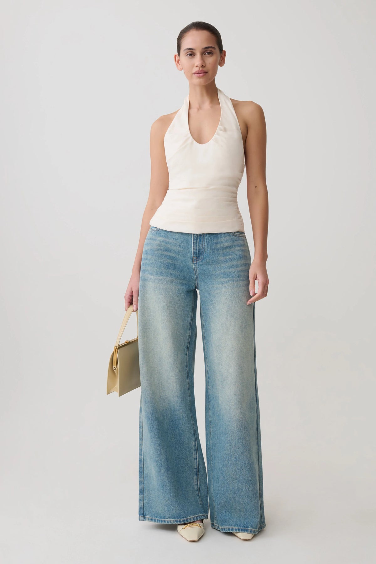 Daniela Ruched Halter Top Ivory