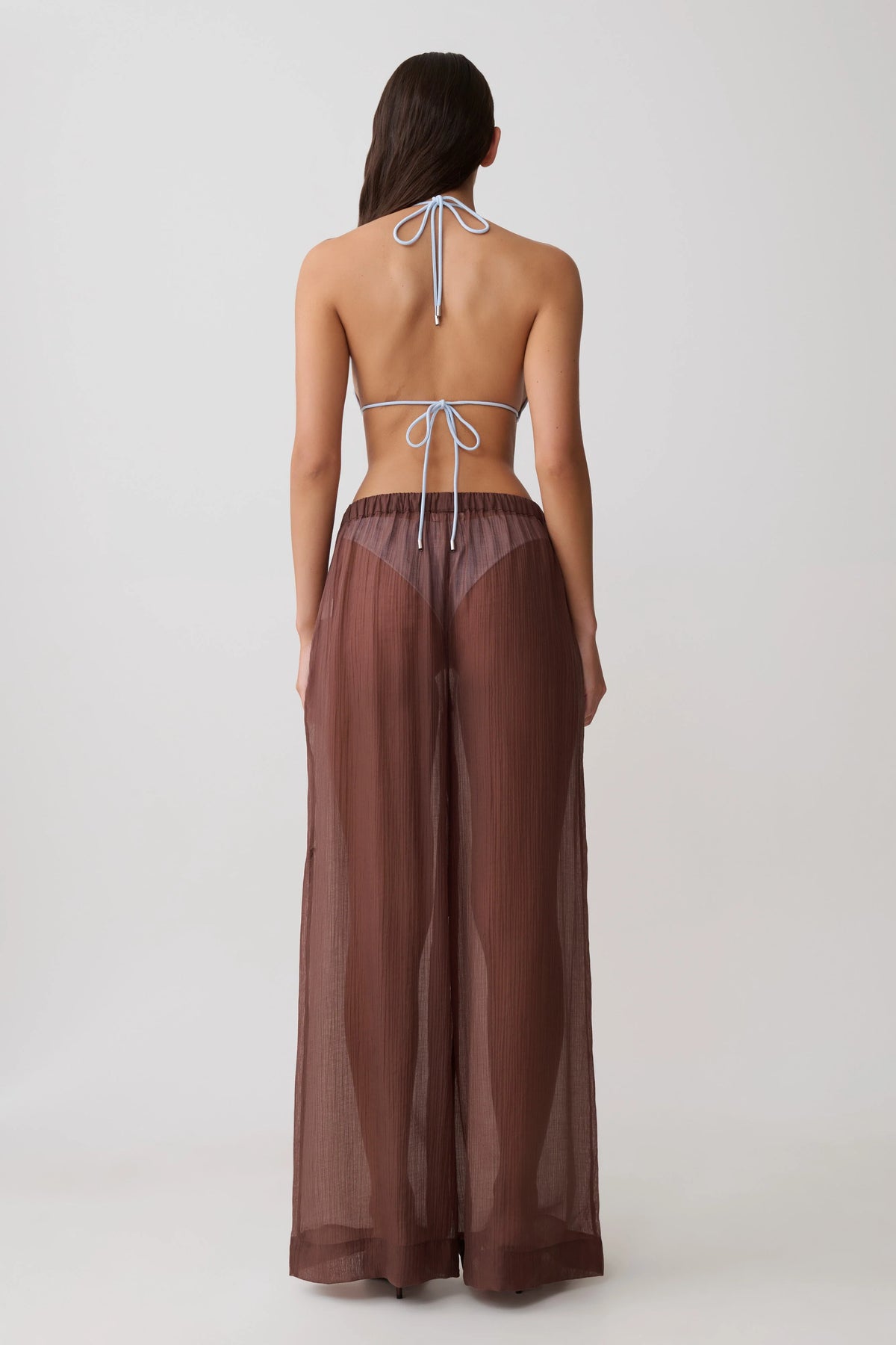 Leilani Sheer Drawstring Wide Leg Pants Chocolate