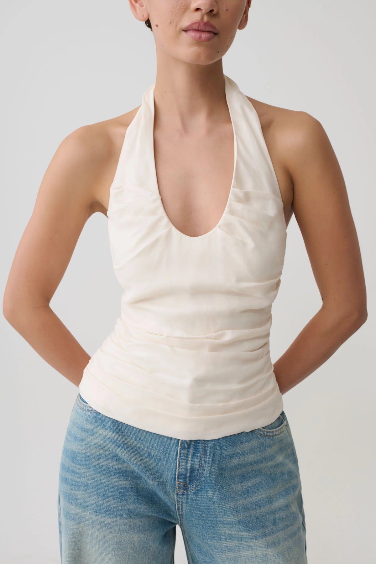 Daniela Ruched Halter Top Ivory