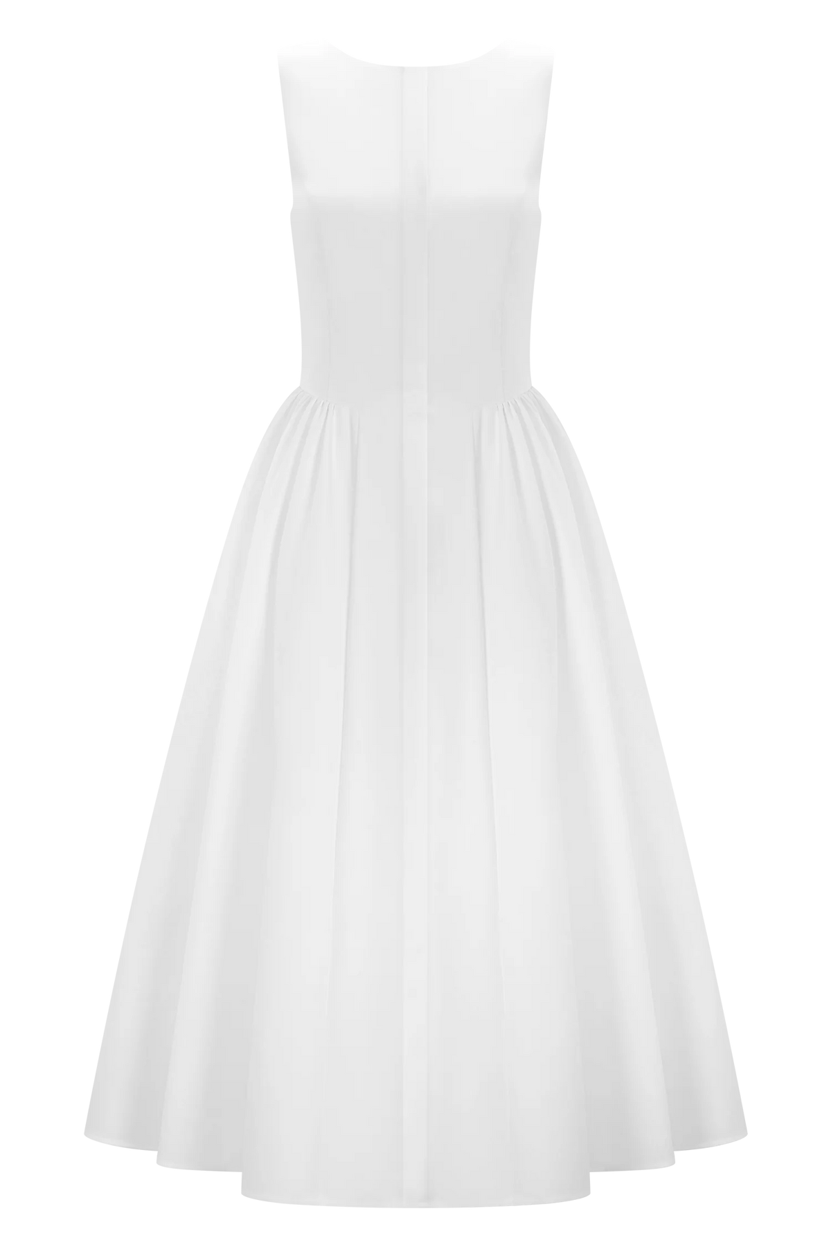 Monika Gathered Waist Cotton Midi Dress White