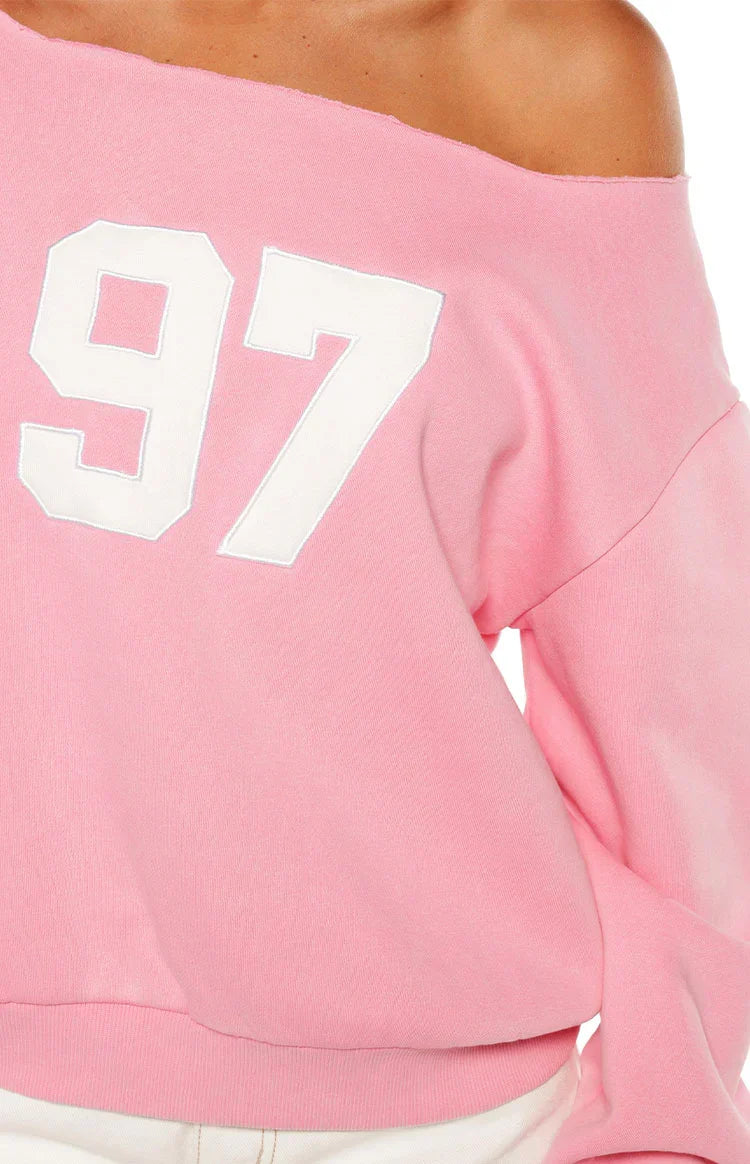 Buffie Pink Wash Off Shoulder Sweater