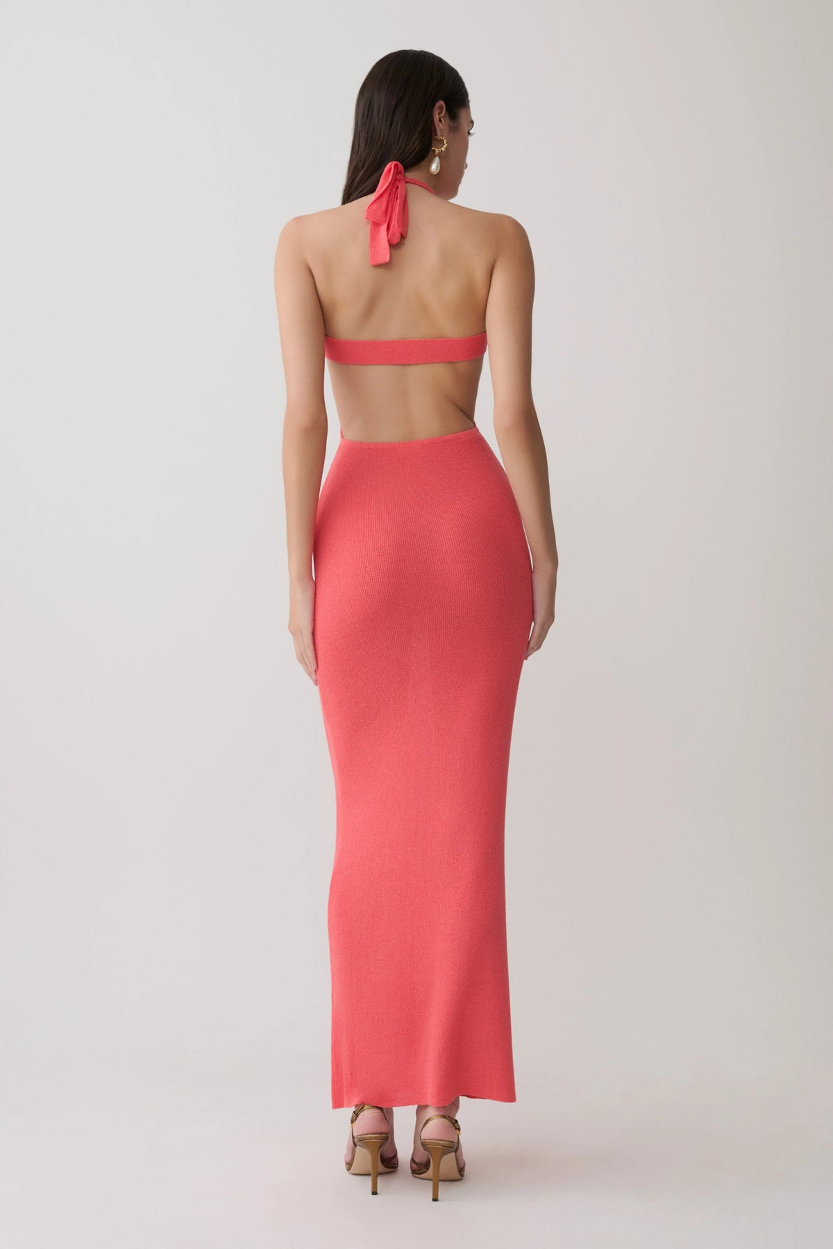 Theresea Halter Knit Maxi Dress Coral