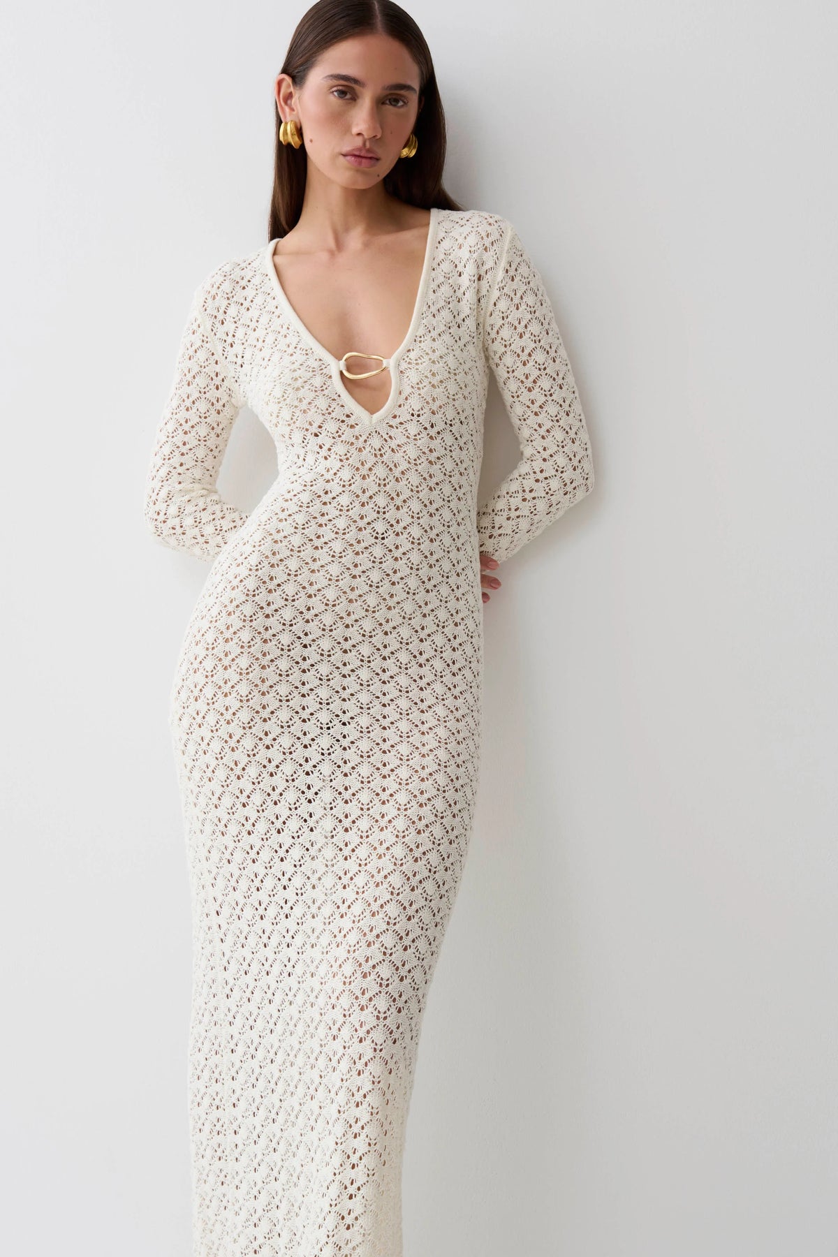 Jamaya Crochet Knit Maxi Dress Ivory