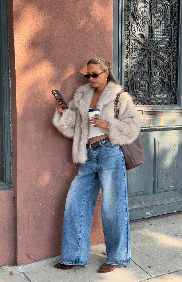 It Girl Sand Faux Fur Jacket