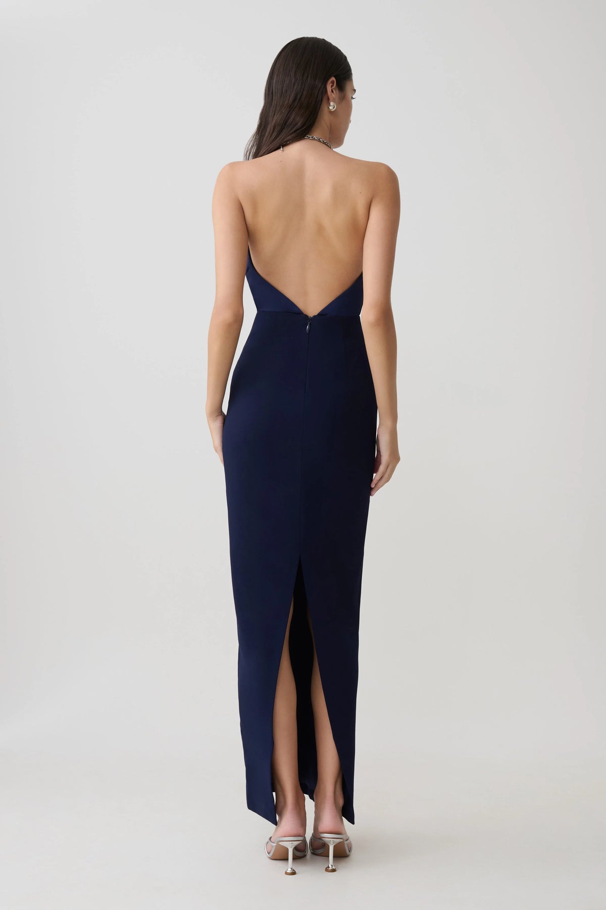 Elina Satin Necklace Maxi Dress Navy