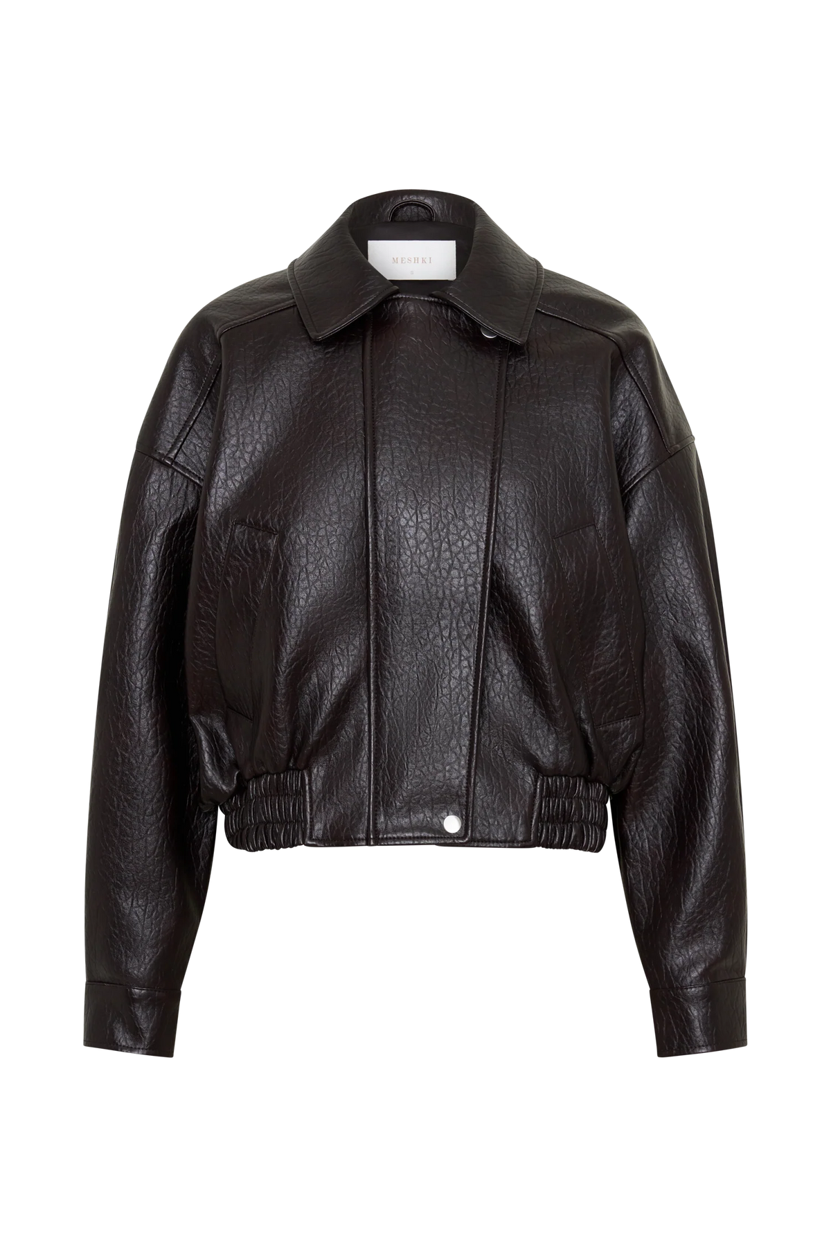 Paige Faux Leather Cropped Jacket Cherry Brown